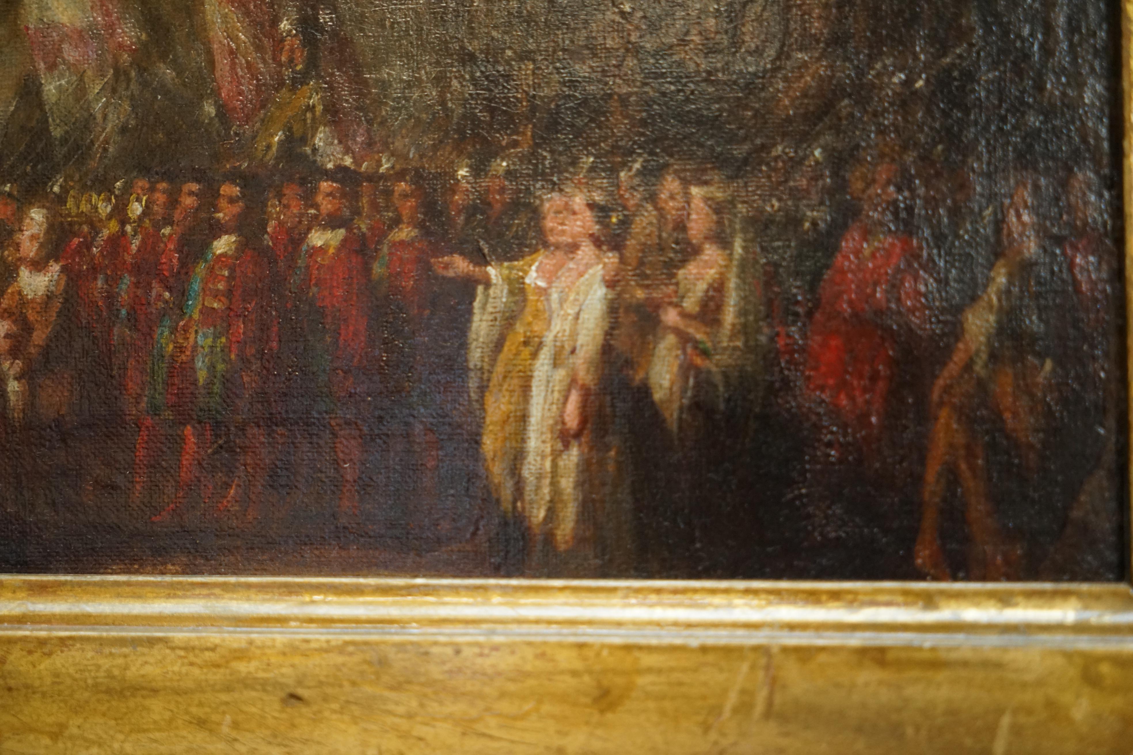 ANTIQUE OIL PAINTING OF THE BLACK PRINCE WiTH KING JOHN II OF FRANCE AS PRISONER For Sale 4