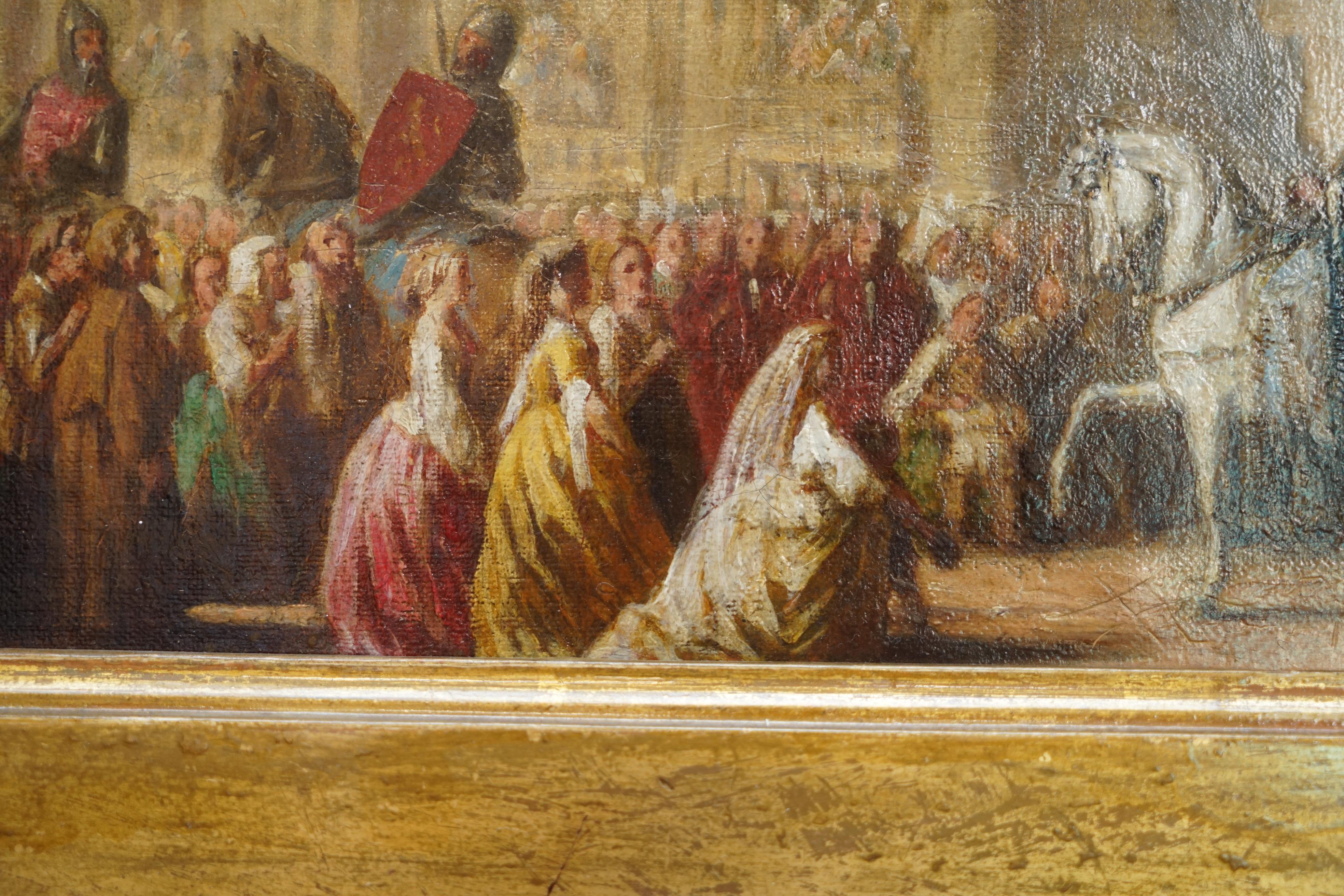 ANTIQUE OIL PAINTING OF THE BLACK PRINCE WiTH KING JOHN II OF FRANCE AS PRISONER For Sale 5
