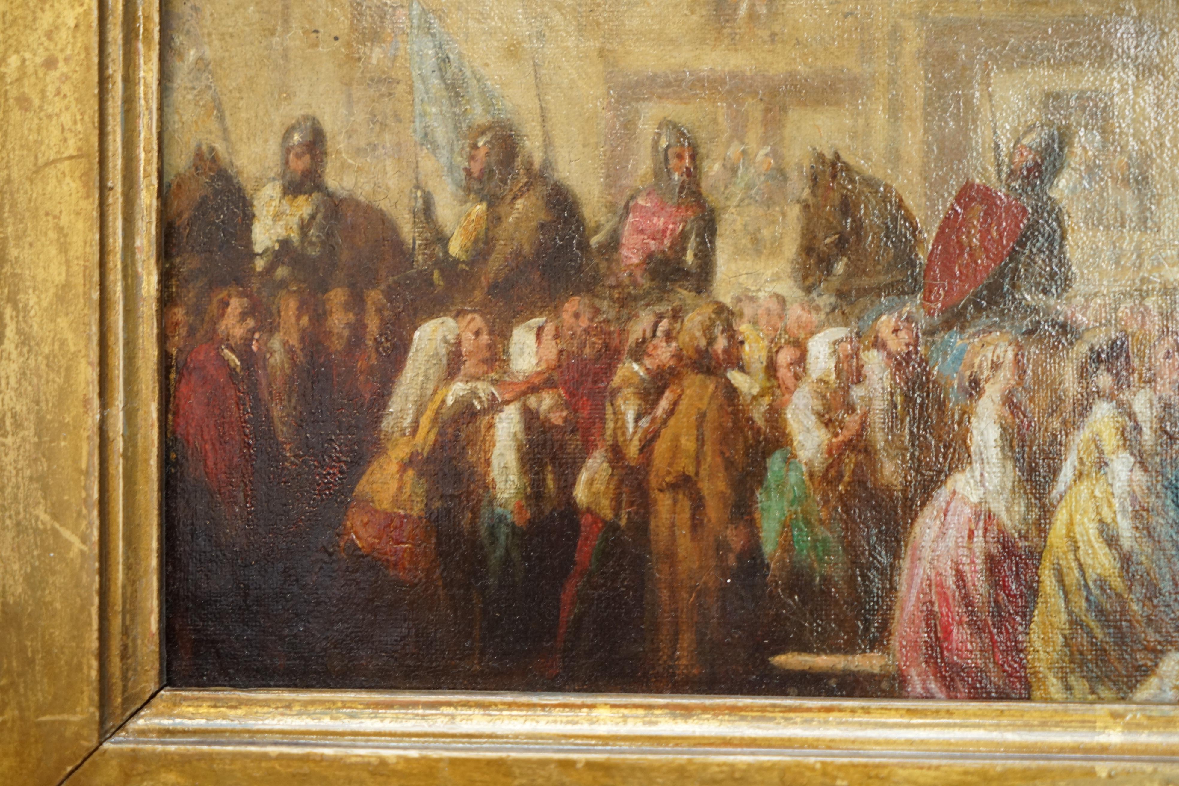 ANTIQUE OIL PAINTING OF THE BLACK PRINCE WiTH KING JOHN II OF FRANCE AS PRISONER For Sale 6