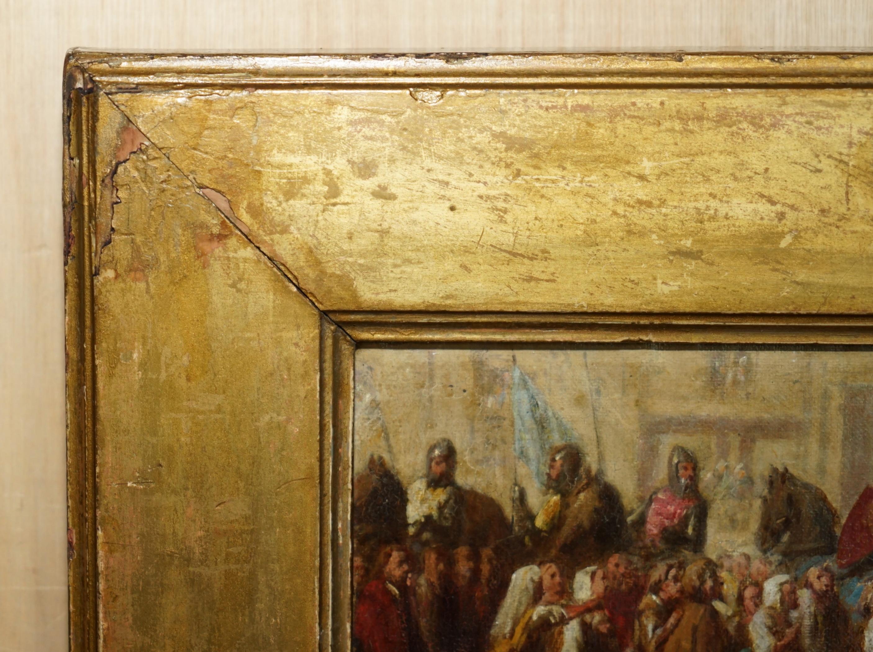 ANTIQUE OIL PAINTING OF THE BLACK PRINCE WiTH KING JOHN II OF FRANCE AS PRISONER For Sale 7