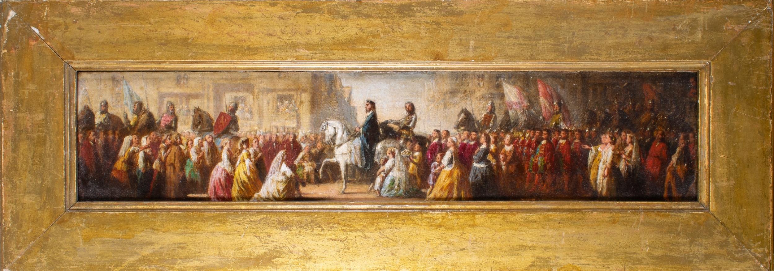 Royal House Antiques

We are delighted to offer for sale this stunning original 19th century oil on canvas of the Black Prince with King John II of France as his Prisoner and a very old letter stapled to the back

A very good looking and wonderfully