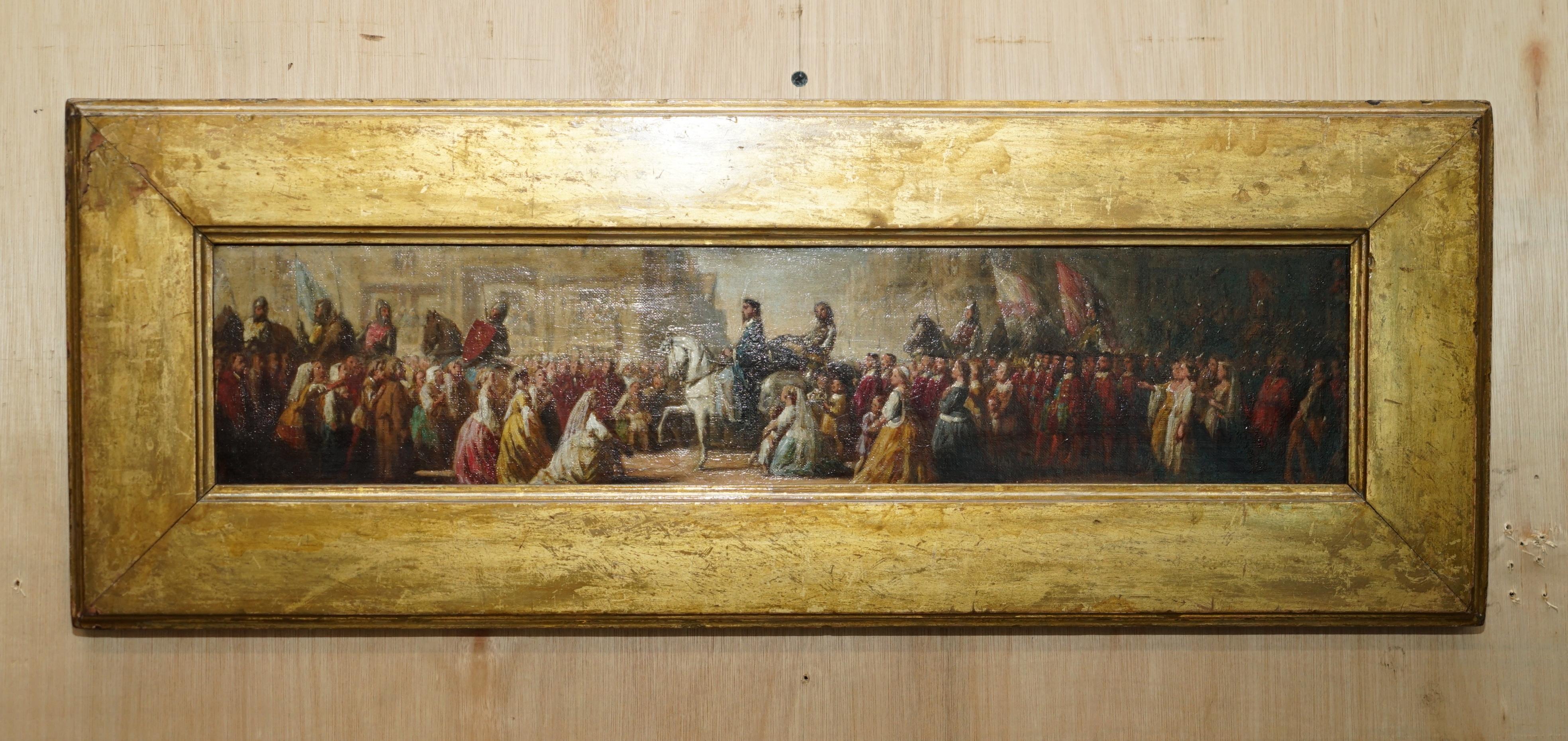 Victorian ANTIQUE OIL PAINTING OF THE BLACK PRINCE WiTH KING JOHN II OF FRANCE AS PRISONER For Sale
