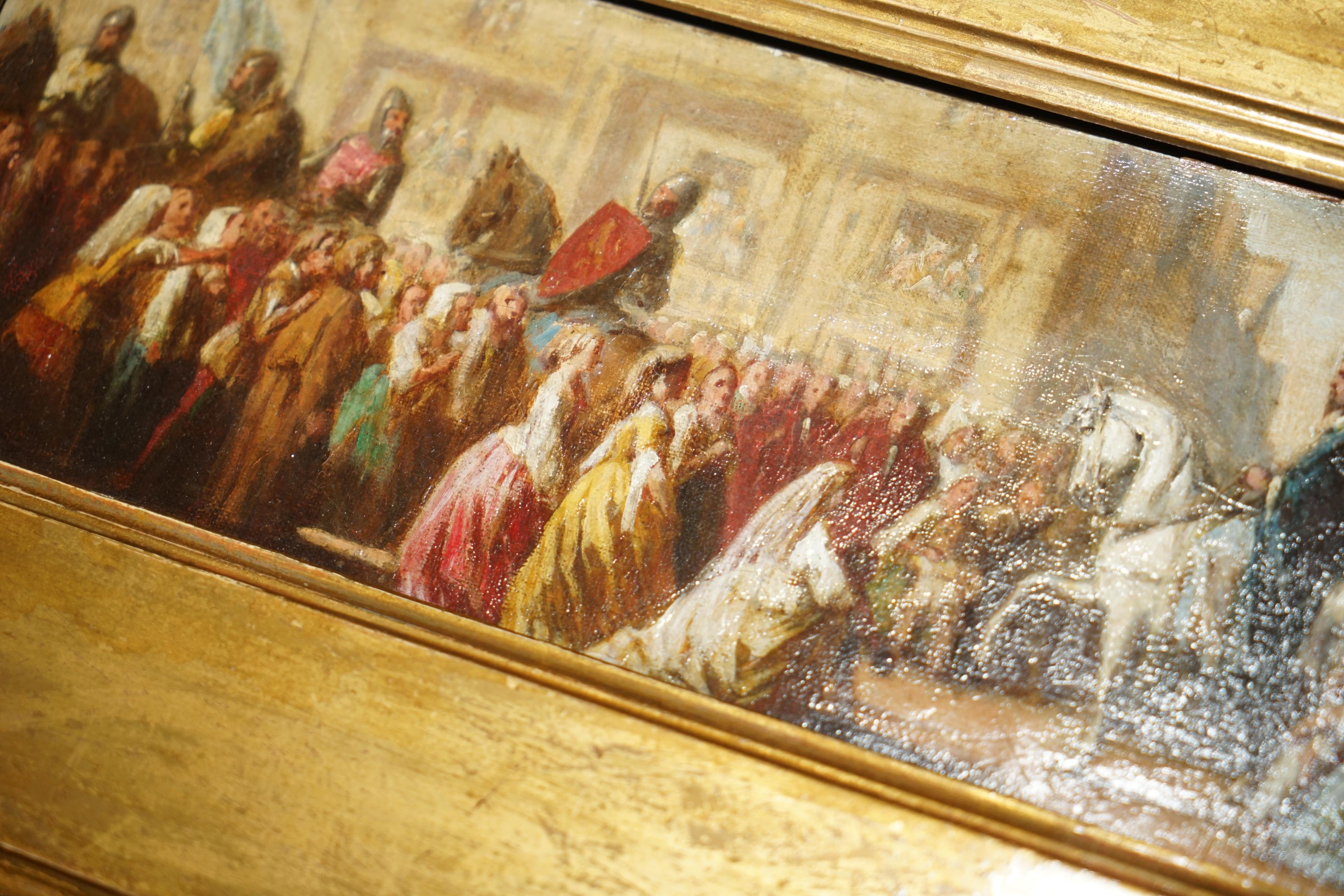 ANTIQUE OIL PAINTING OF THE BLACK PRINCE WiTH KING JOHN II OF FRANCE AS PRISONER In Good Condition For Sale In West Sussex, Pulborough