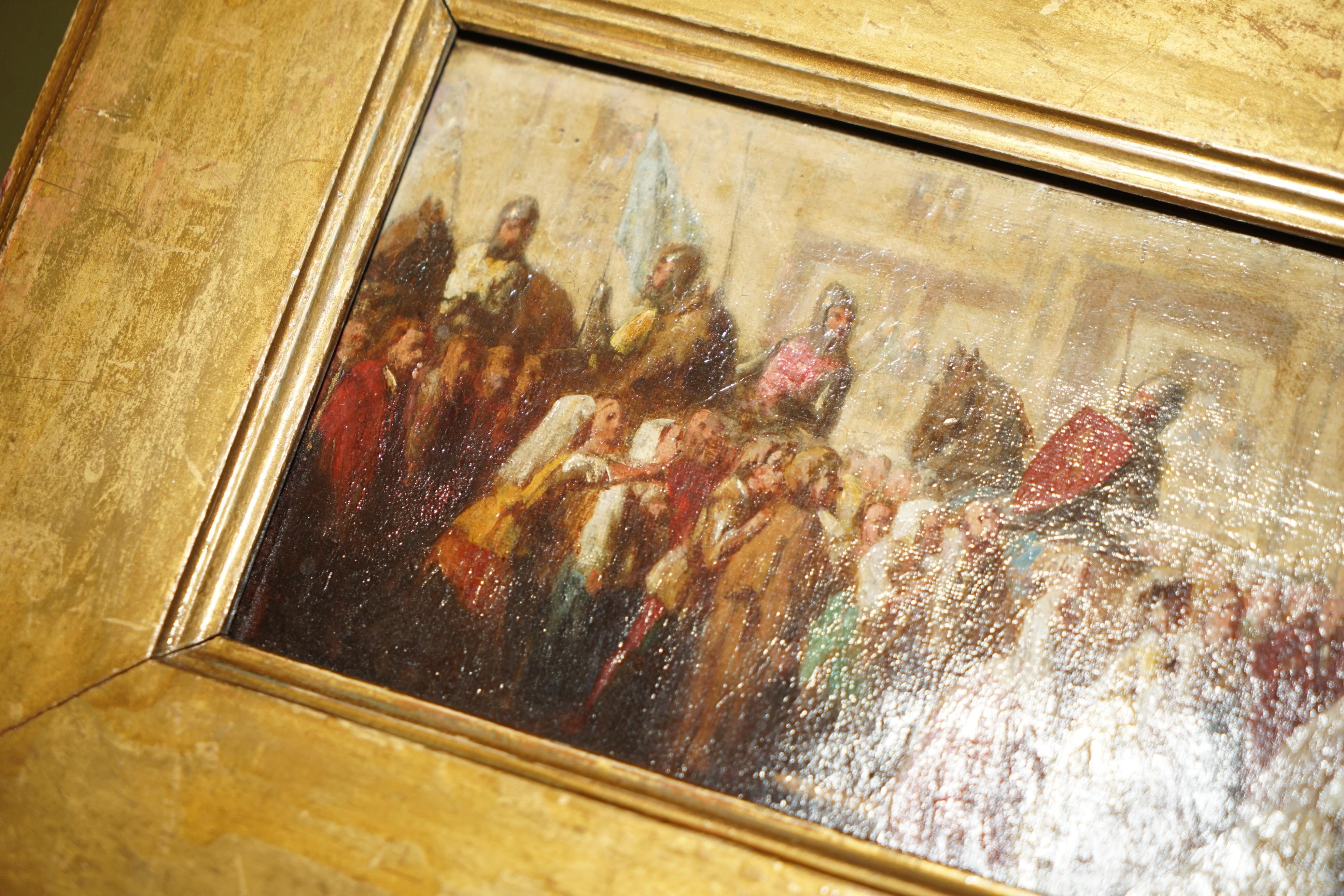 19th Century ANTIQUE OIL PAINTING OF THE BLACK PRINCE WiTH KING JOHN II OF FRANCE AS PRISONER For Sale