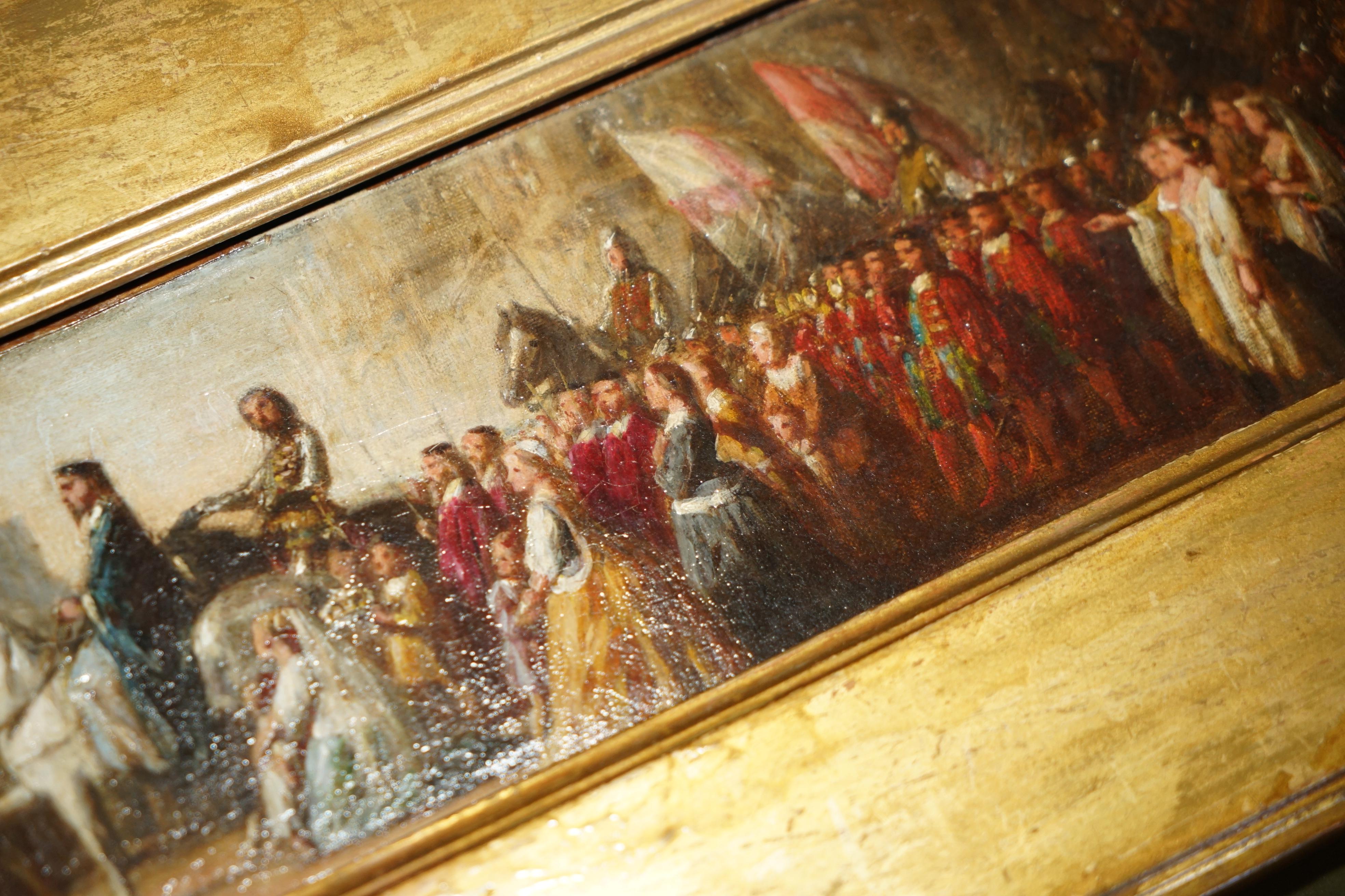 Oak ANTIQUE OIL PAINTING OF THE BLACK PRINCE WiTH KING JOHN II OF FRANCE AS PRISONER For Sale