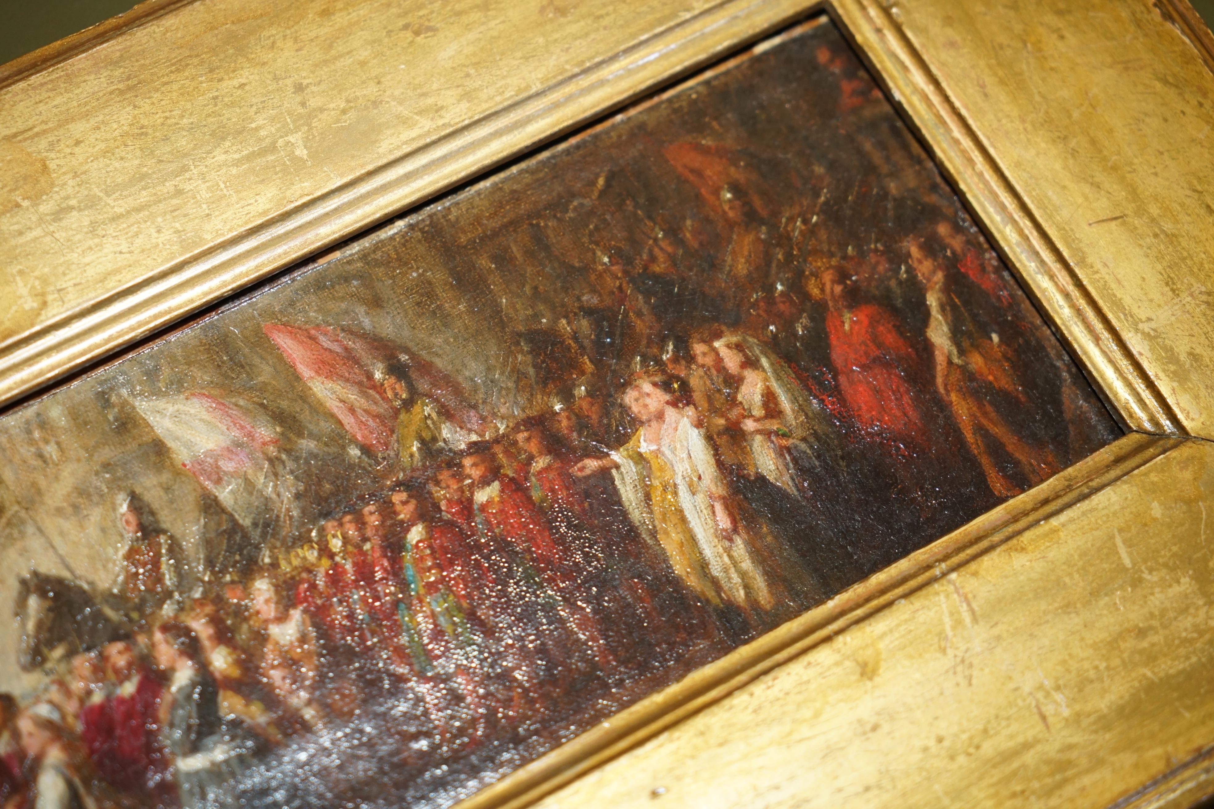 ANTIQUE OIL PAINTING OF THE BLACK PRINCE WiTH KING JOHN II OF FRANCE AS PRISONER For Sale 1