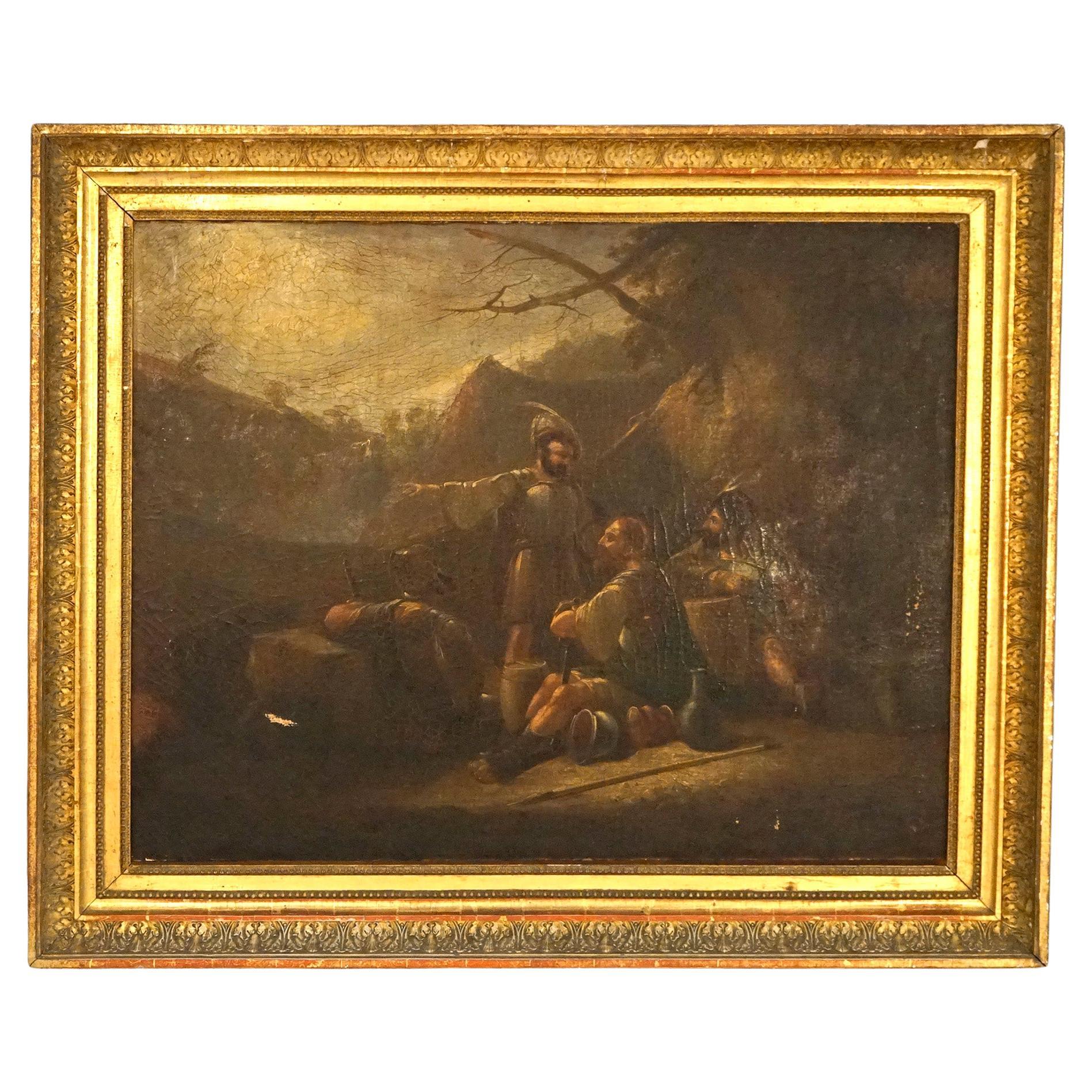 Antique Oil Painting of Three Gladiators, Old Master Copy Dated 1860