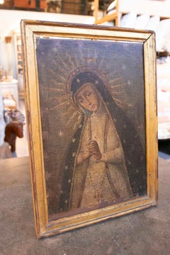 Antique Oil Painting of Virgin Mary, Colonial Style, 18th-19th Century