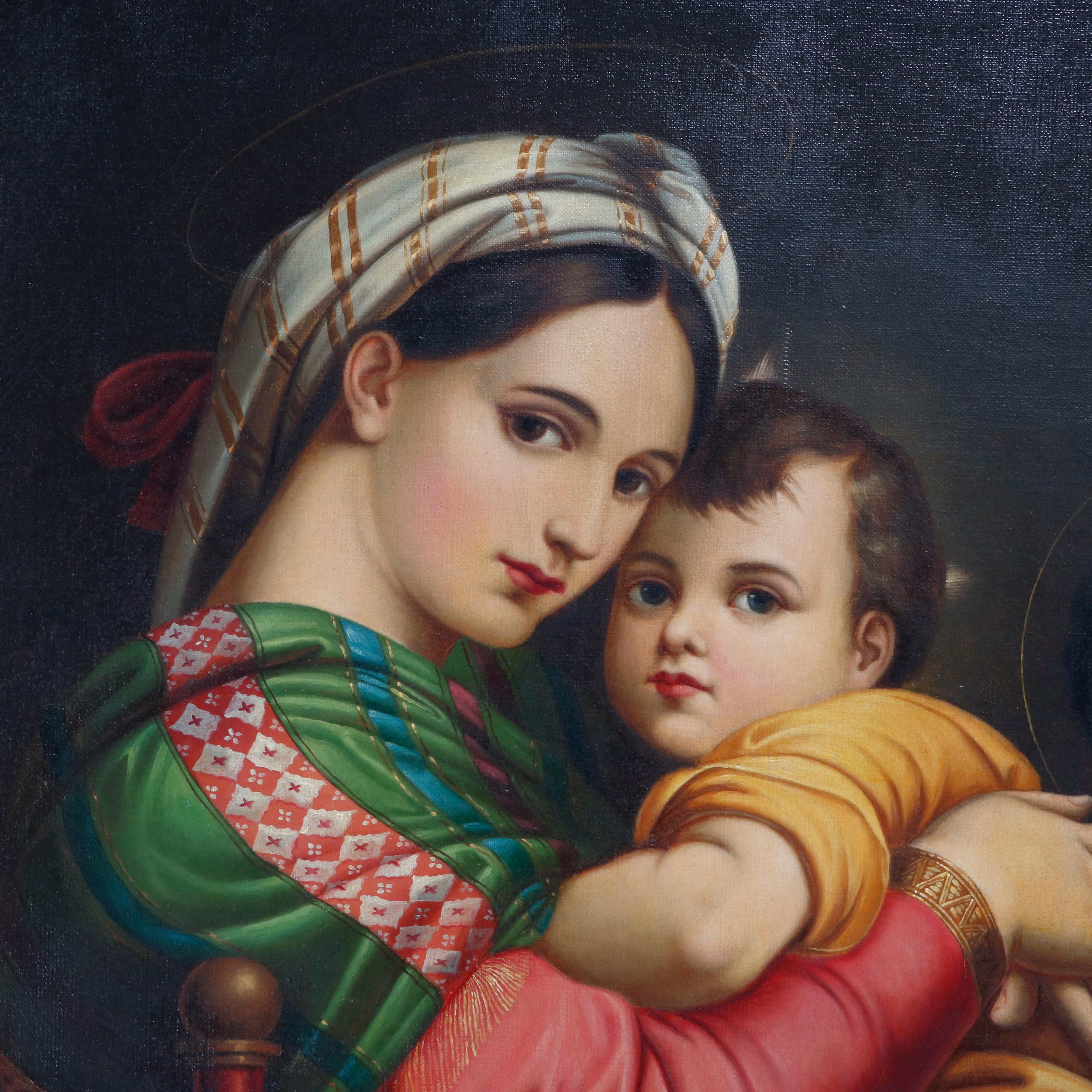 Italian Oil Painting Old Master Copy after Raphael's Madonna Della Sedia, 19th Century