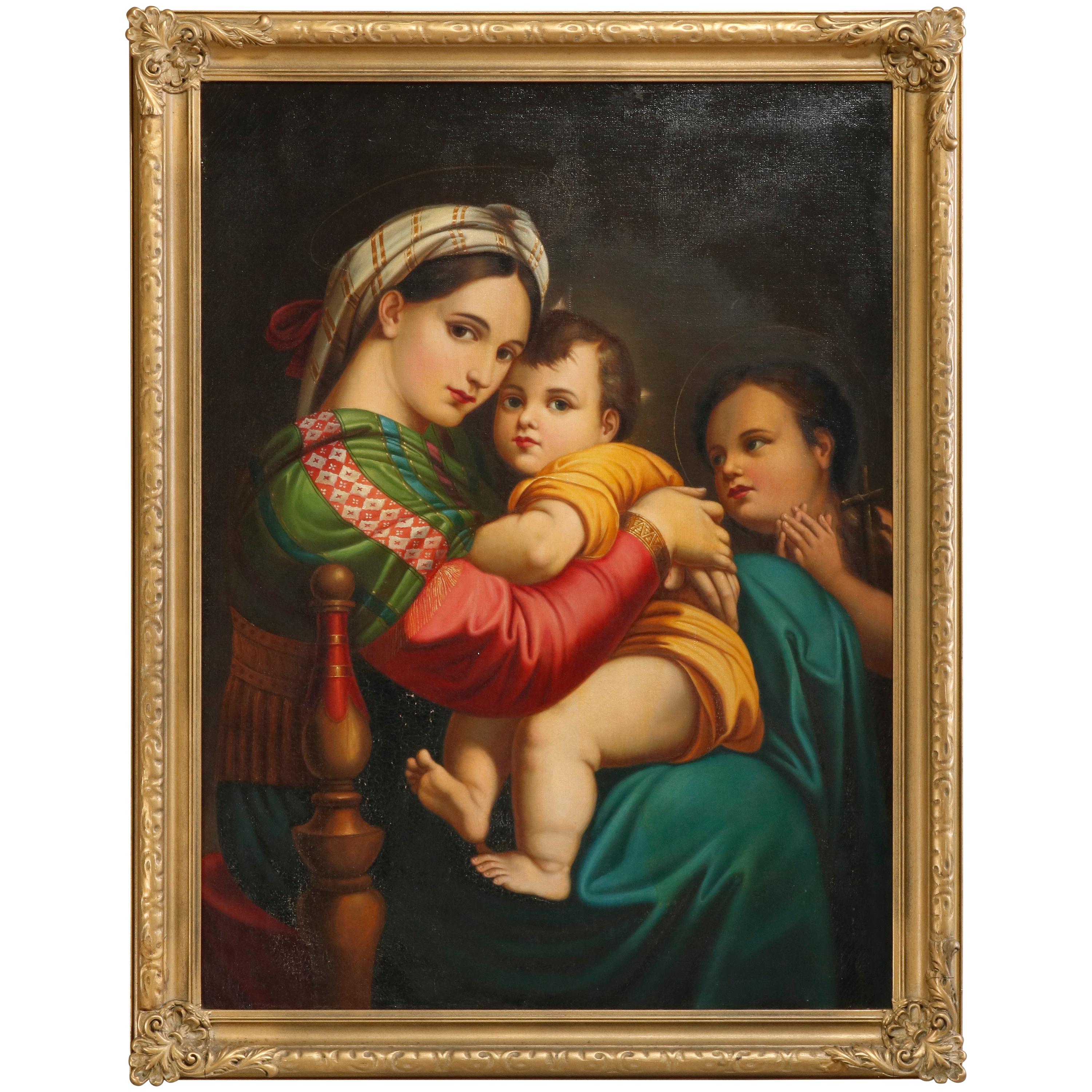 Oil Painting Old Master Copy after Raphael's Madonna Della Sedia, 19th Century