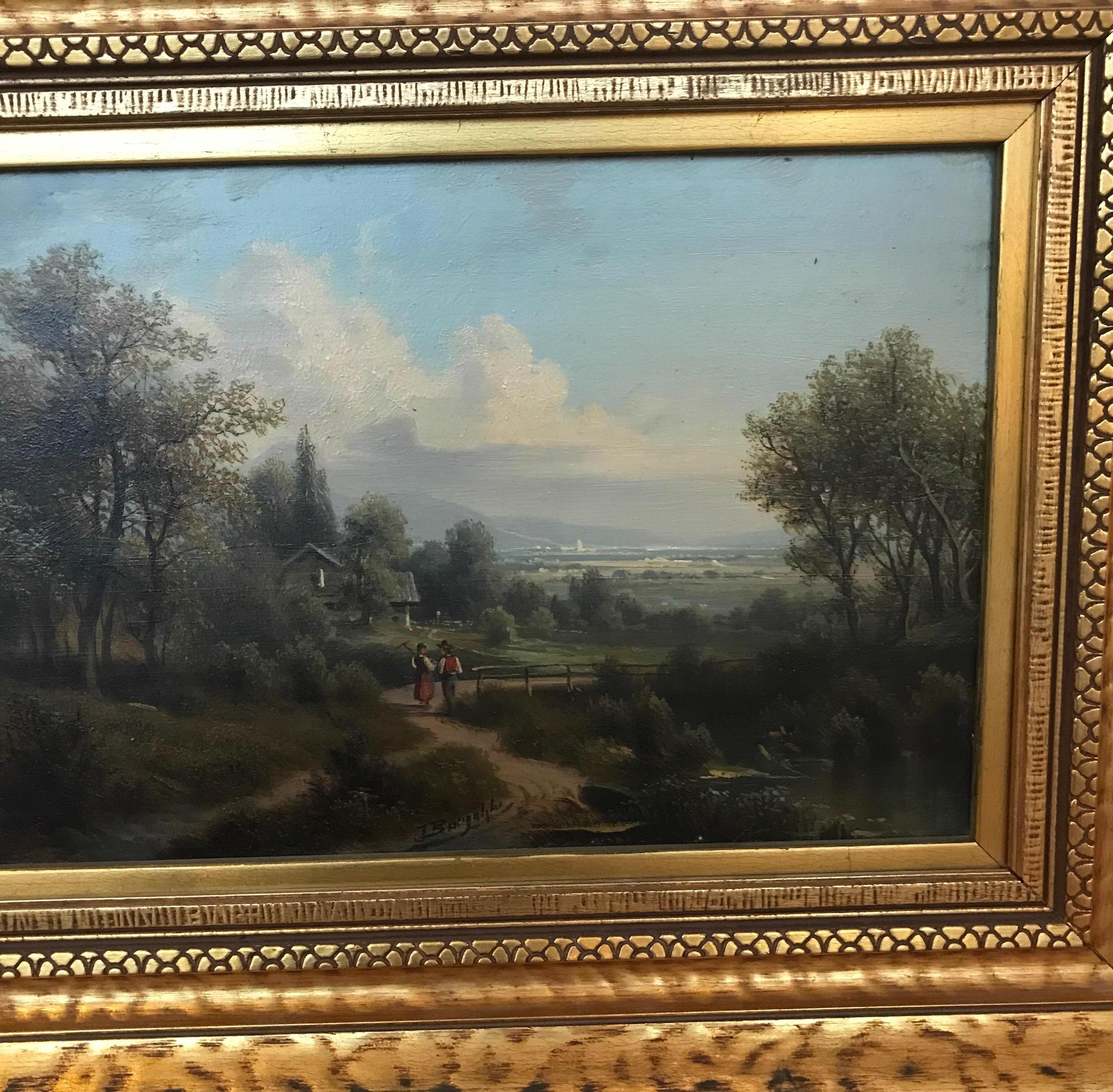 English Antique Oil Painting on Board Artist Signed Original Frame