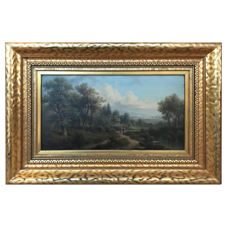 Antique Oil Painting on Board Artist SIgned Original Frame For Sale at