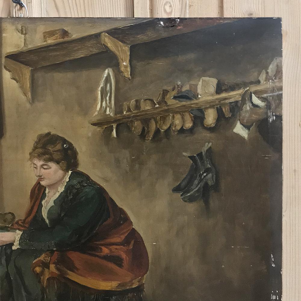Fin du XIXe siècle Peinture à l'huile ancienne sur panneau représentant un chasseur en train de travailler en vente