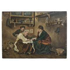 Antique Oil Painting on Board of Shoemaker at Work