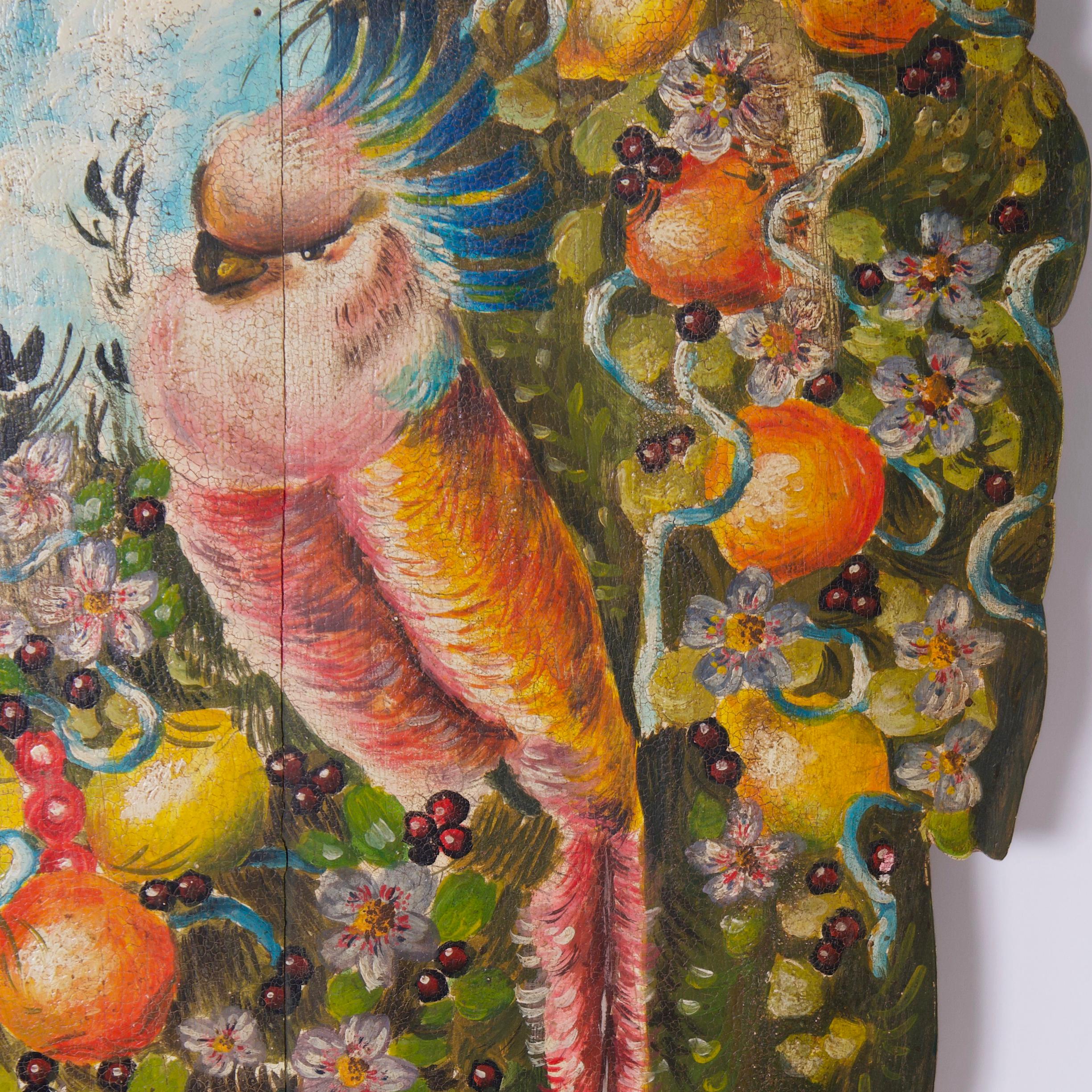 Italian Antique Oil Painting on Boards of Birds and Flowers For Sale