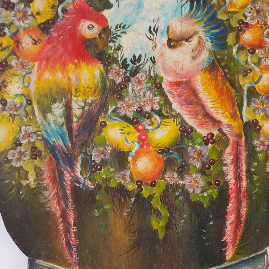 Hand-Painted Antique Oil Painting on Boards of Birds and Flowers For Sale
