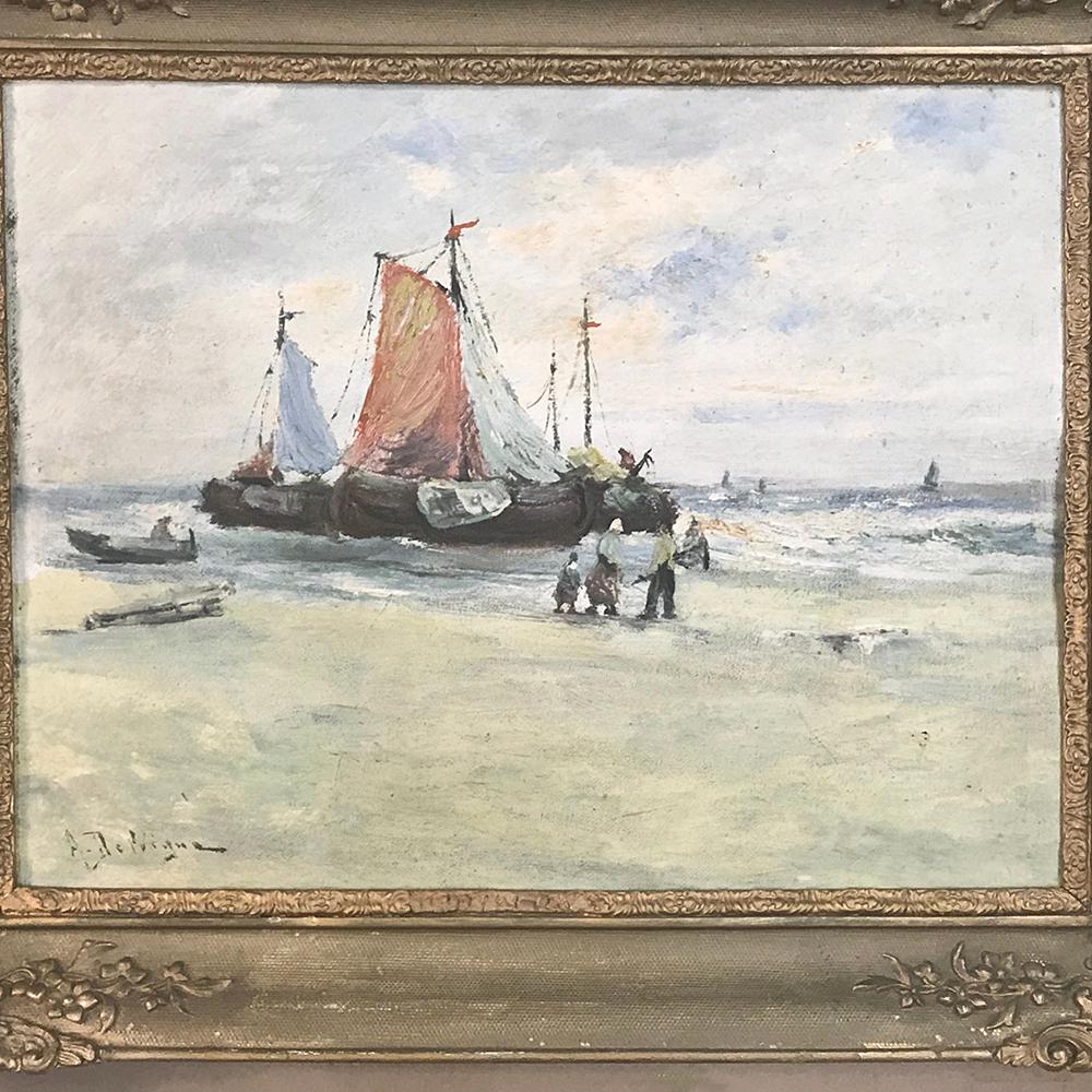 Antique Oil Painting on Canvas by A. Delvigne In Good Condition In Dallas, TX