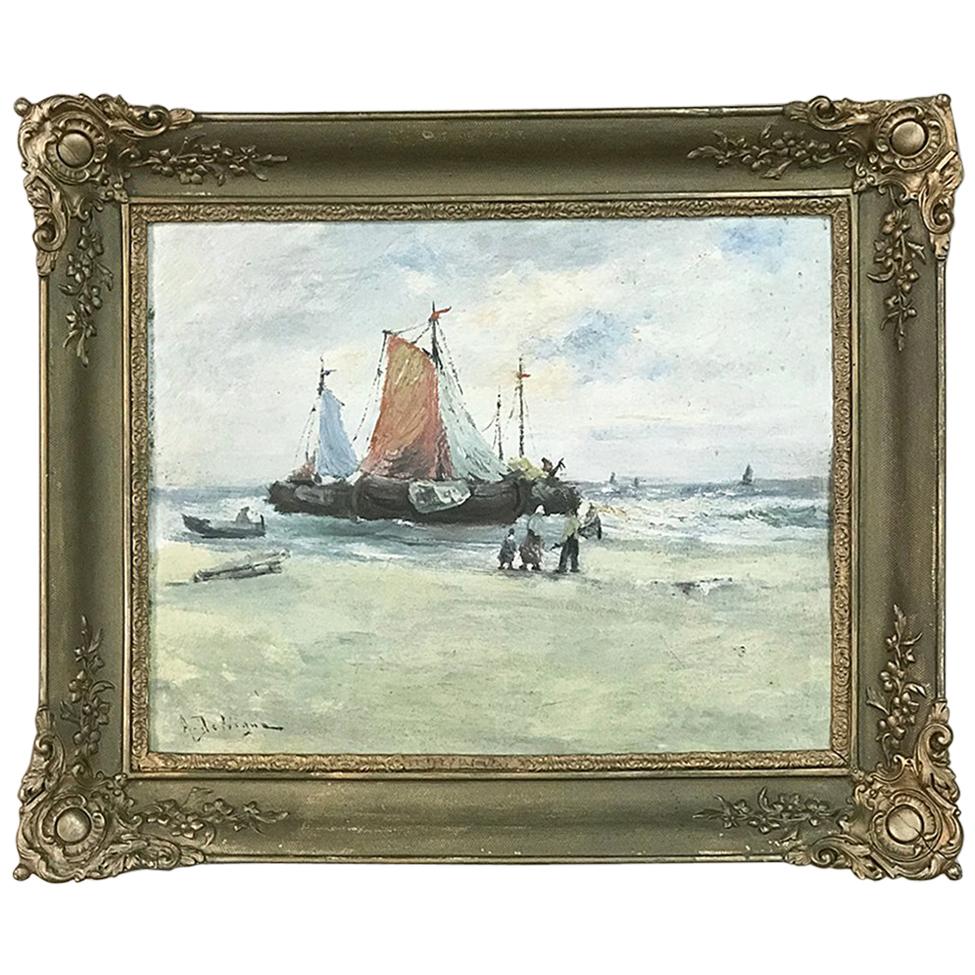 Antique Oil Painting on Canvas by A. Delvigne