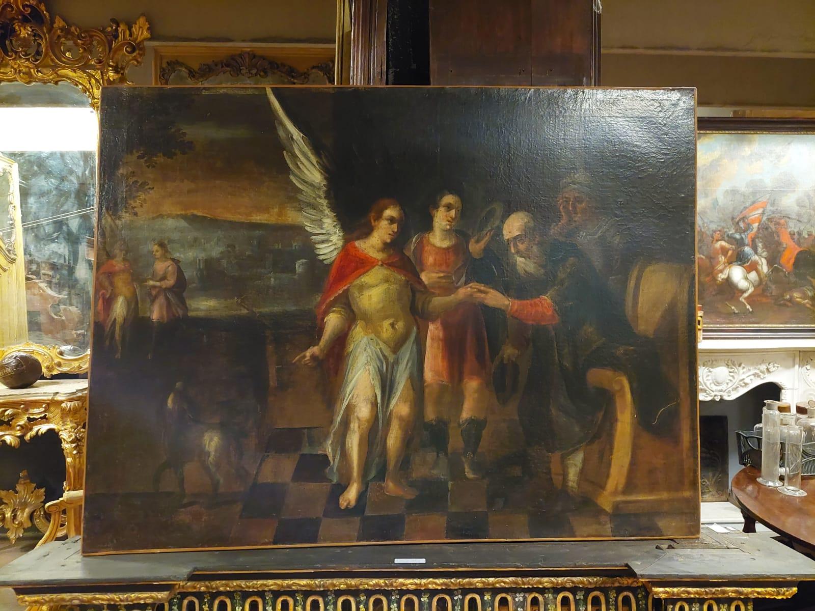 18th Century and Earlier Antique Oil Painting on Canvas, Depicting the Archangel, '700 Italy