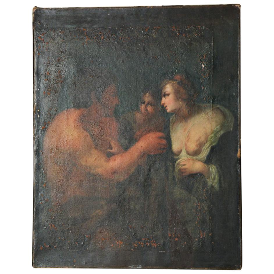 Antique Oil Painting on Canvas For Sale