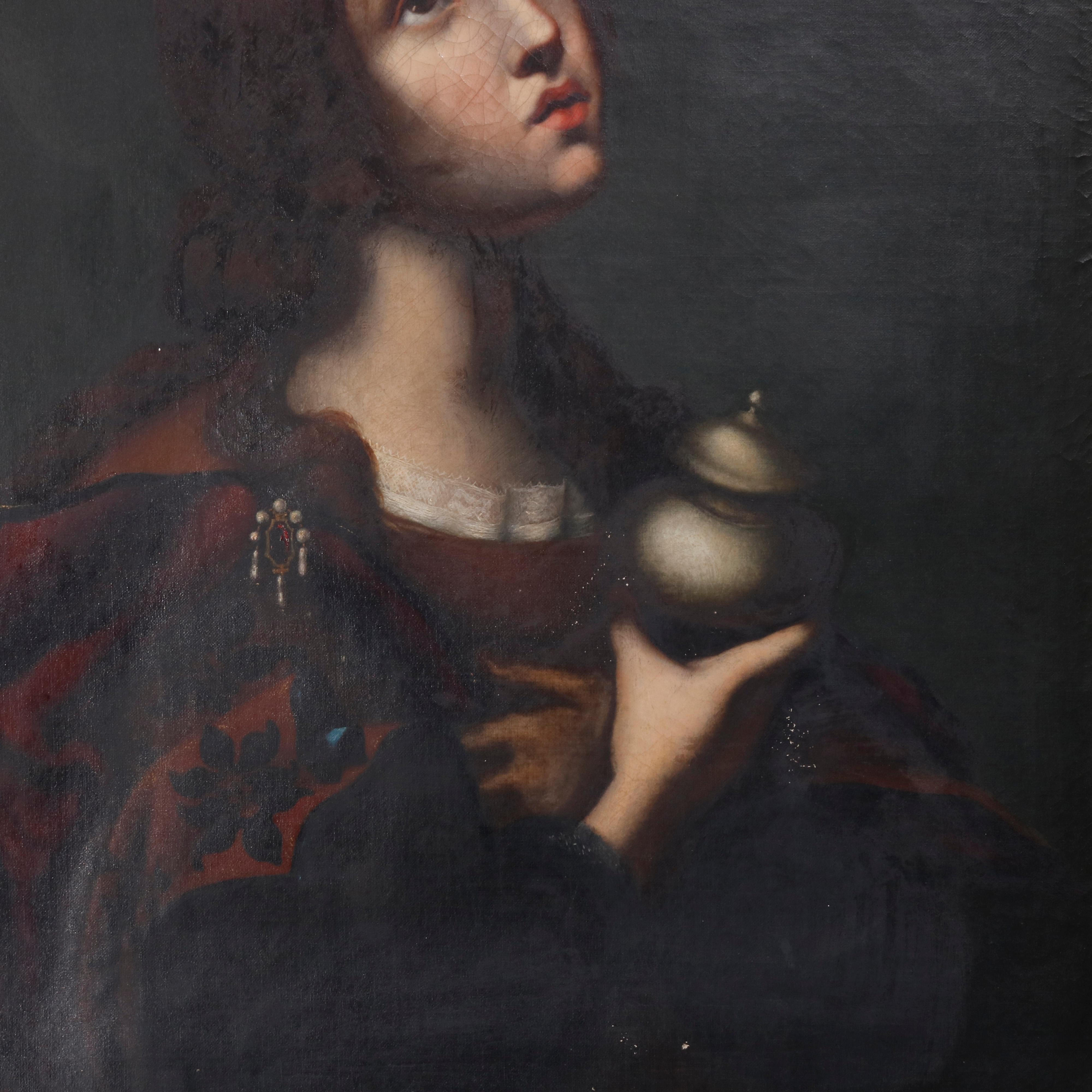 Italian Antique Oil Painting on Canvas Old Master Copy Mary Magdalene, 19th Century