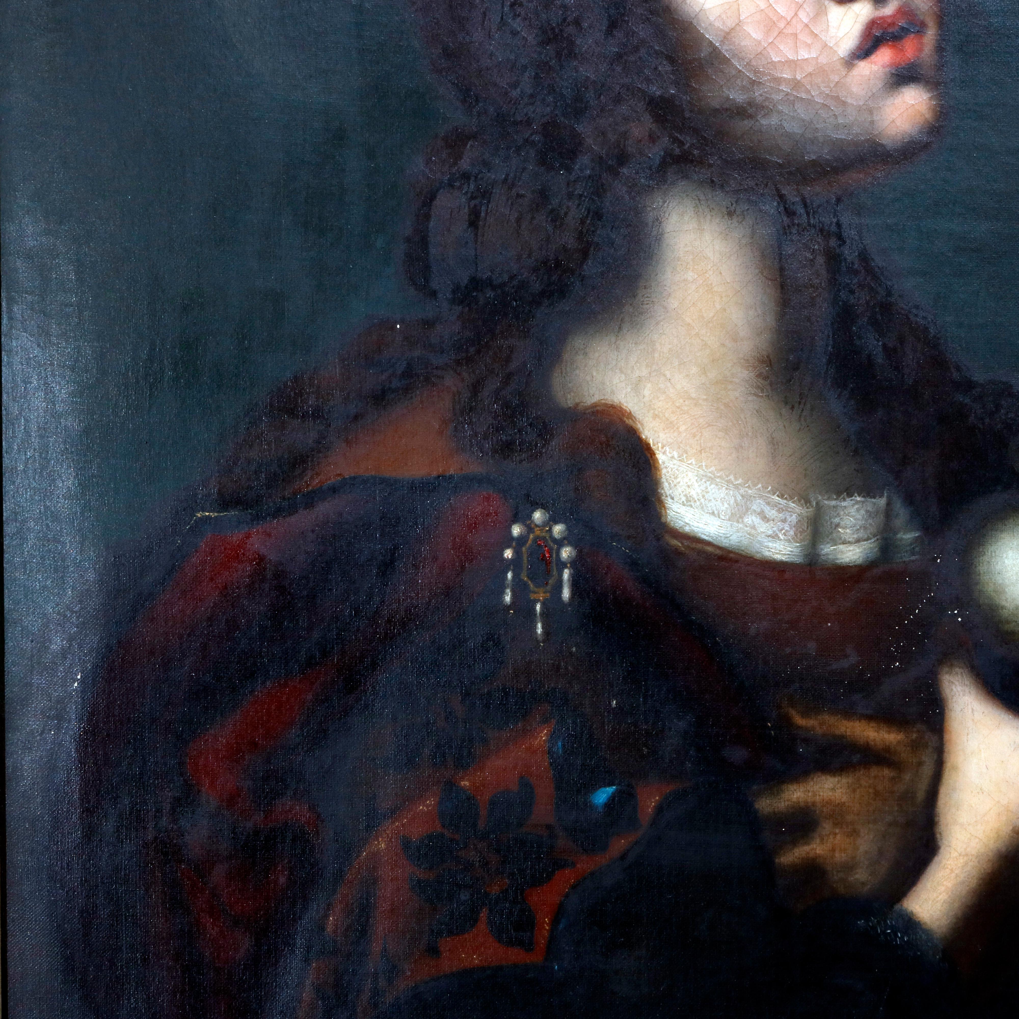 Carved Antique Oil Painting on Canvas Old Master Copy Mary Magdalene, 19th Century