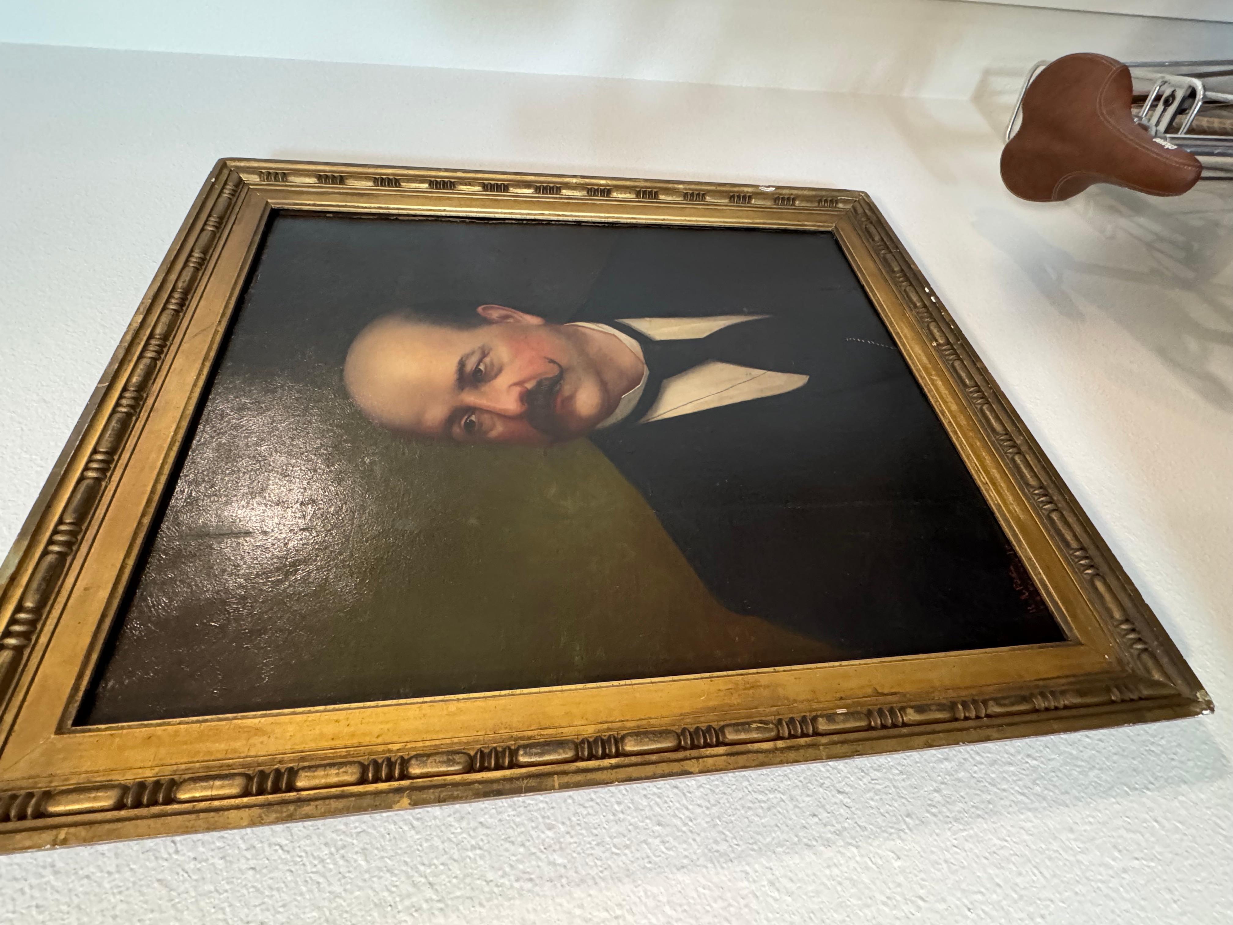 Neorinascimentale Antico dipinto a olio su tela con ritratto in vendita