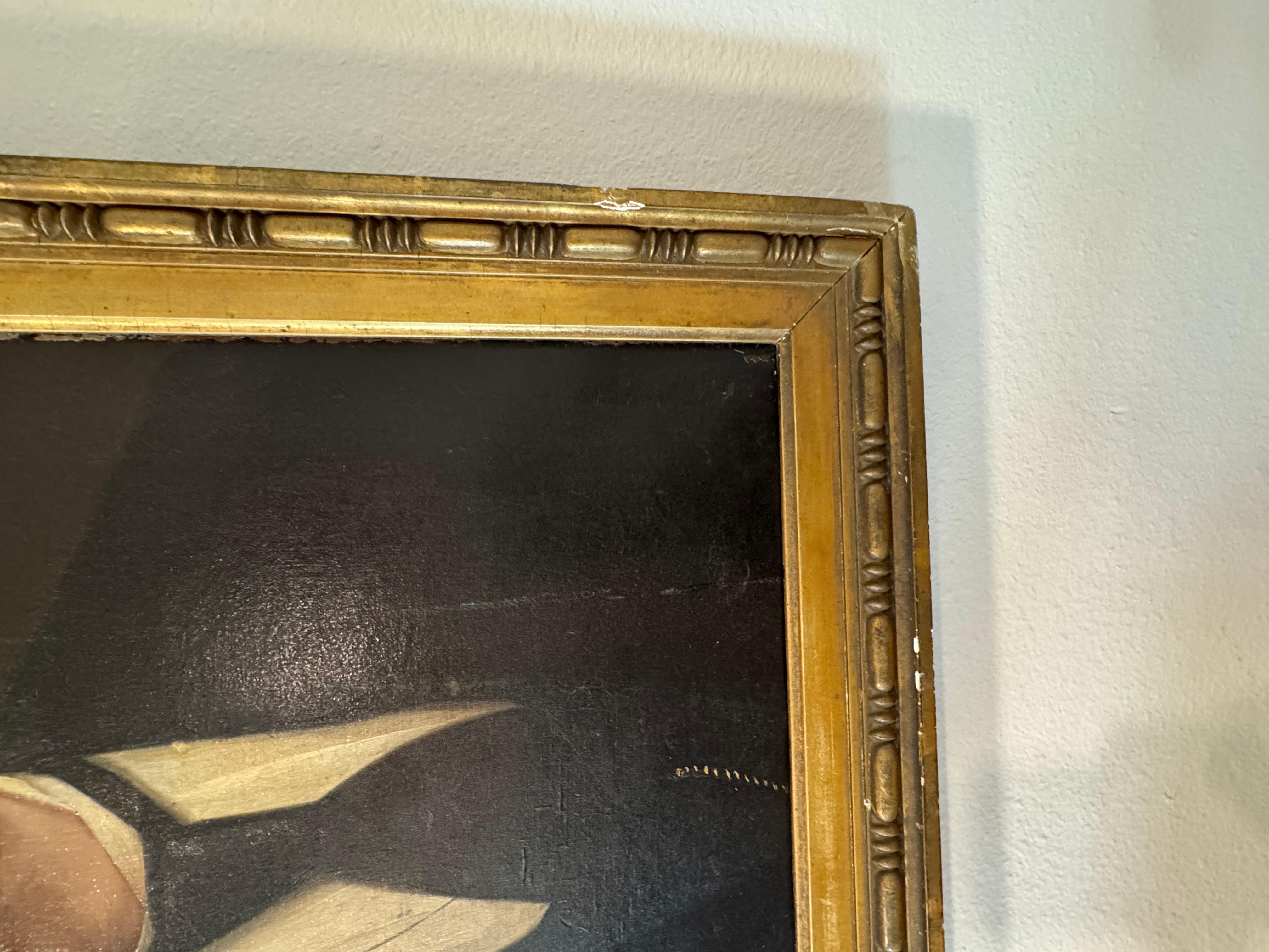 XIX secolo Antico dipinto a olio su tela con ritratto in vendita