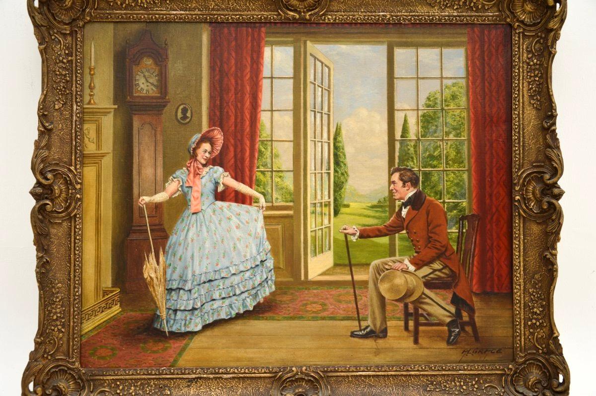 A wonderful antique oil painting on canvass by Alfred Lyndon Grace, titled ‘The New Dress’.

Alfred Lyndon Grace was a well known Victorian English artist, this painting dates from around the 1880-1900 period. It is beautifully executed and finely