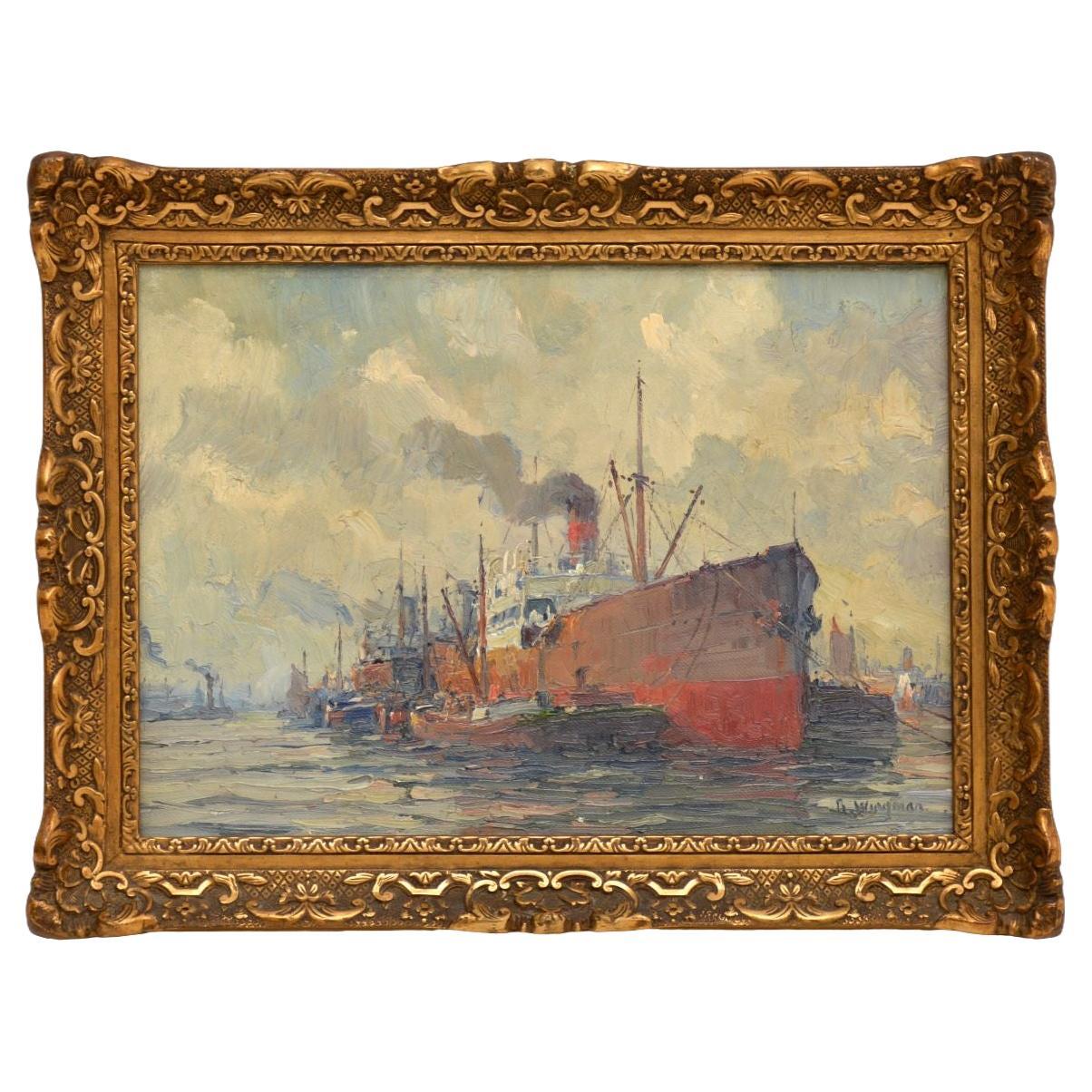 Peinture à l'huile ancienne sur toile de Gerard Wiegman (1875-1964) en vente