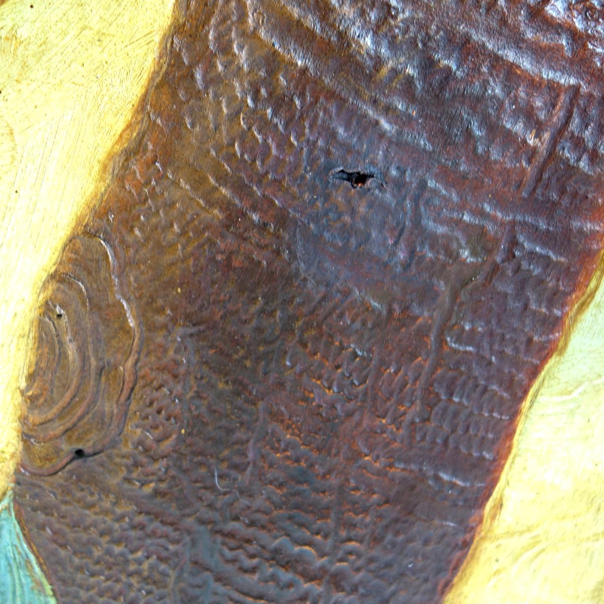 Peinture à l'huile ancienne sur cuir représentant un faisan dans un environnement naturel luxuriant en vente 5