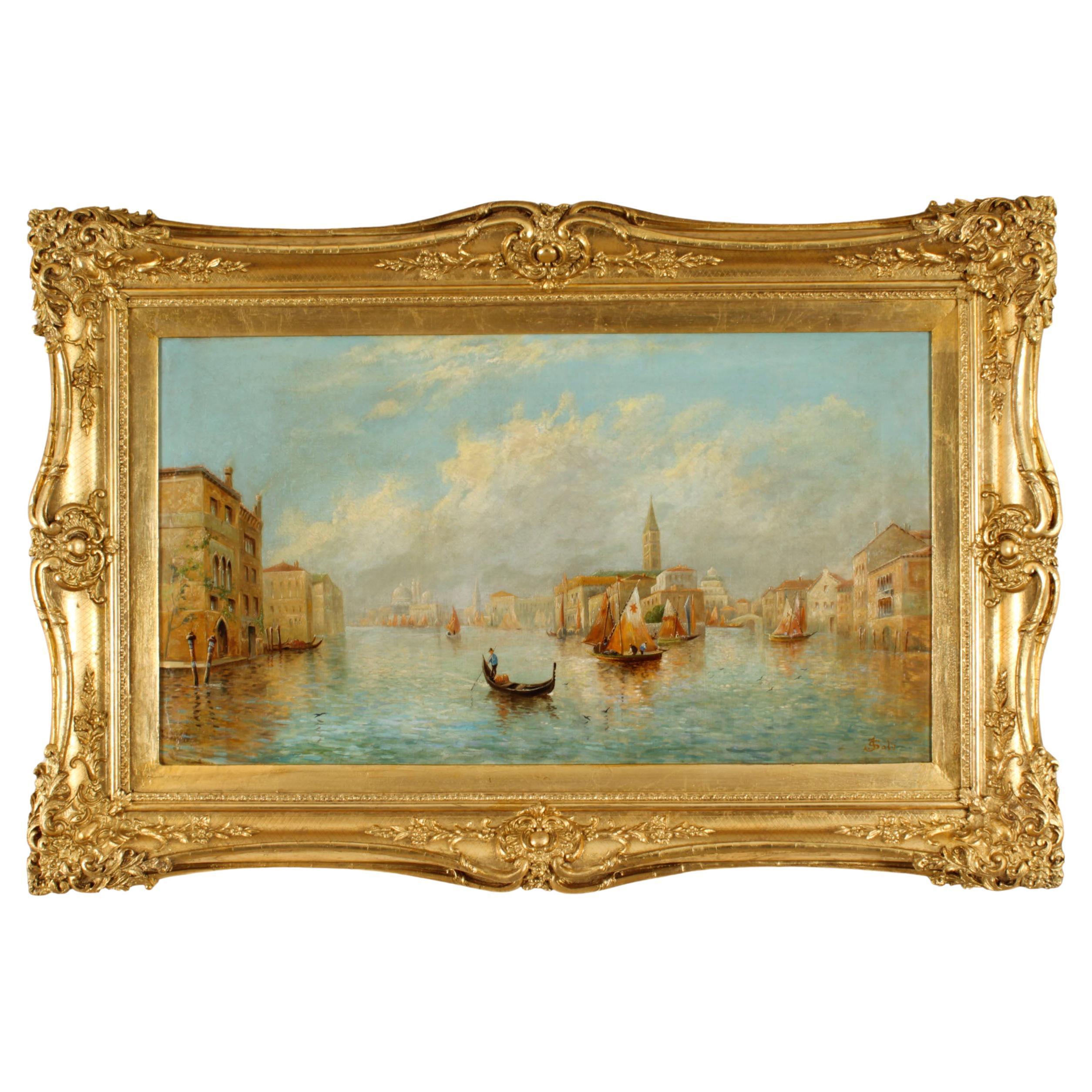 Antique Oil Painting "On the Grand Canal" by James Salt 1850-1903