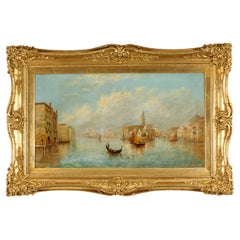 Peinture à l'huile ancienne « On the Grand Canal » de James Salt 1850-1903