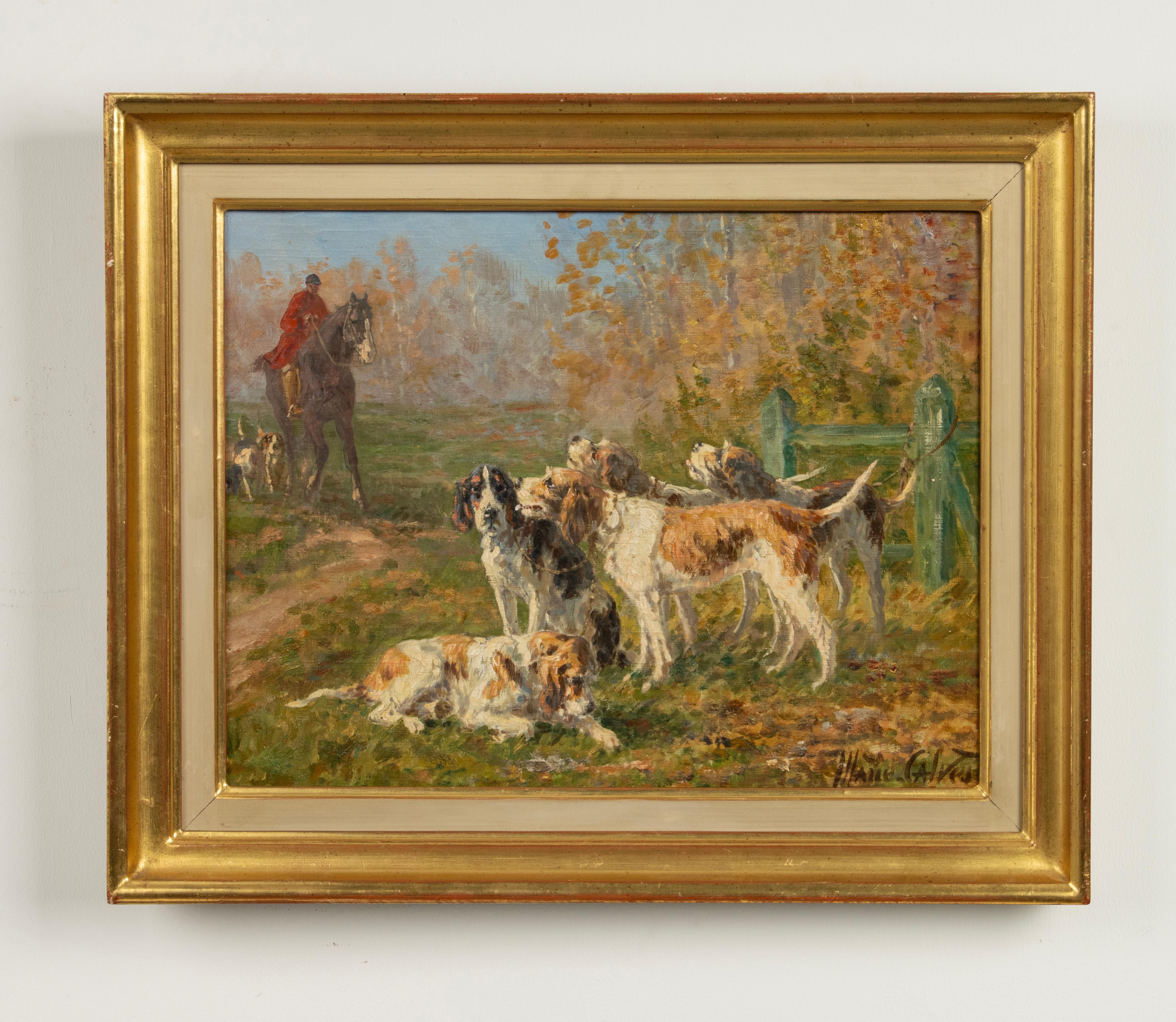 Belle Époque Antique Oil Painting - Pack of Hunting Dogs - Signed Marie Didière Calvès  For Sale