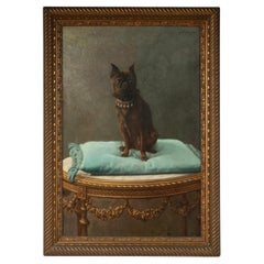Antique Oil Painting Portrait Petit Brabançon or French Bulldog by Verhagen