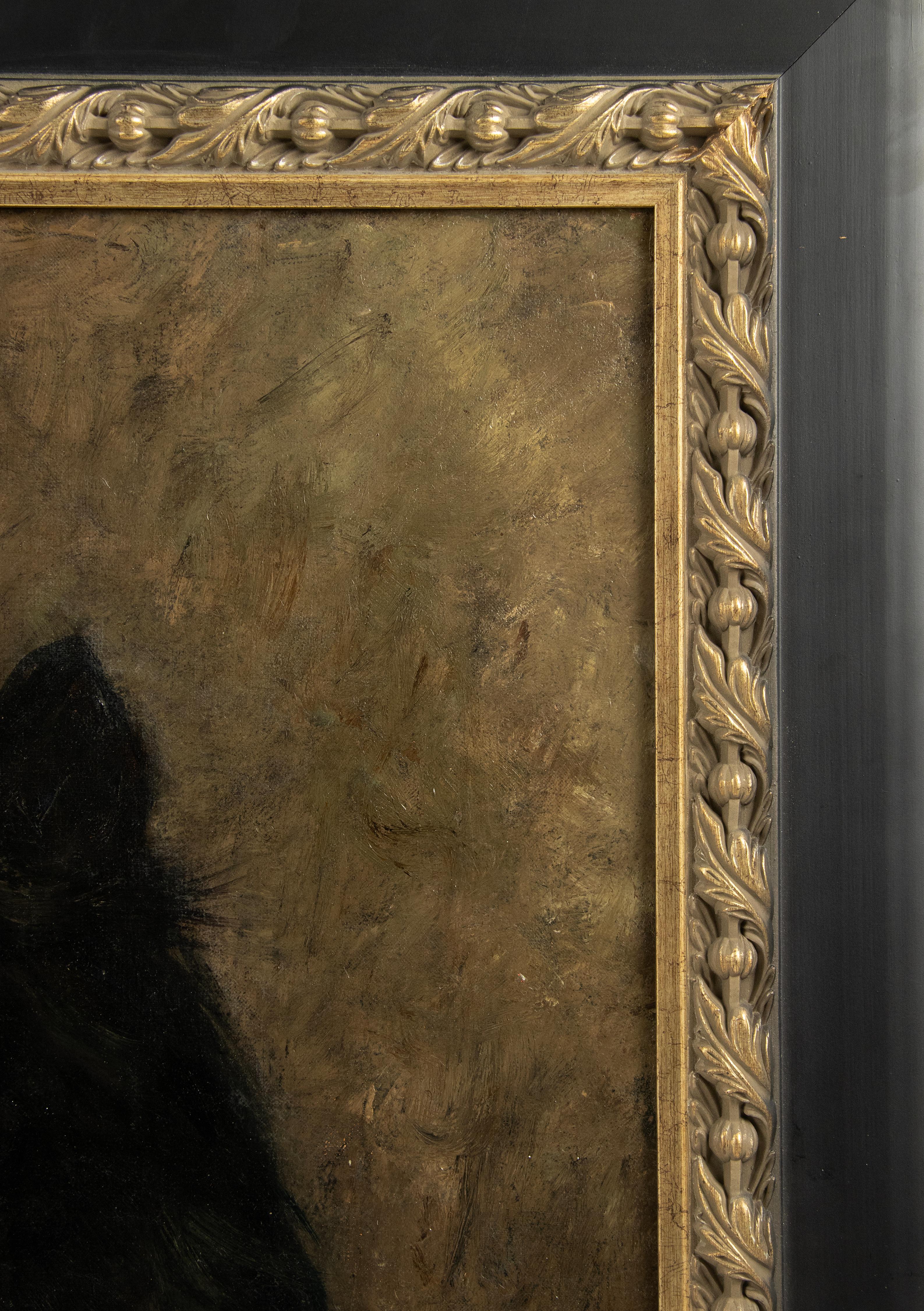 Pintura al óleo antigua Retrato de perro por el animalista Jan Van Essen en venta 2