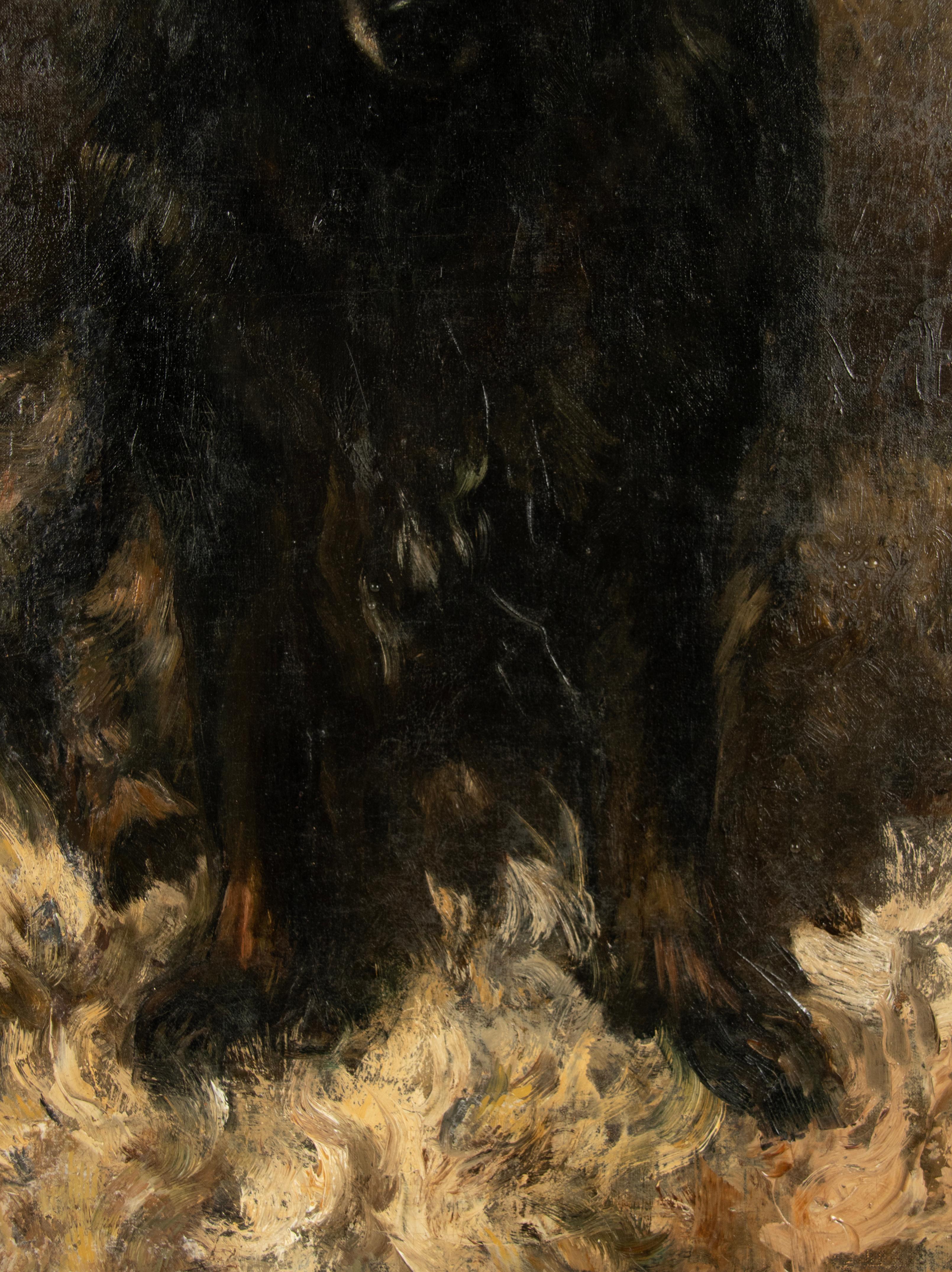 Antico dipinto a olio Ritratto di cane dell'Animalier Jan Van Essen in vendita 1