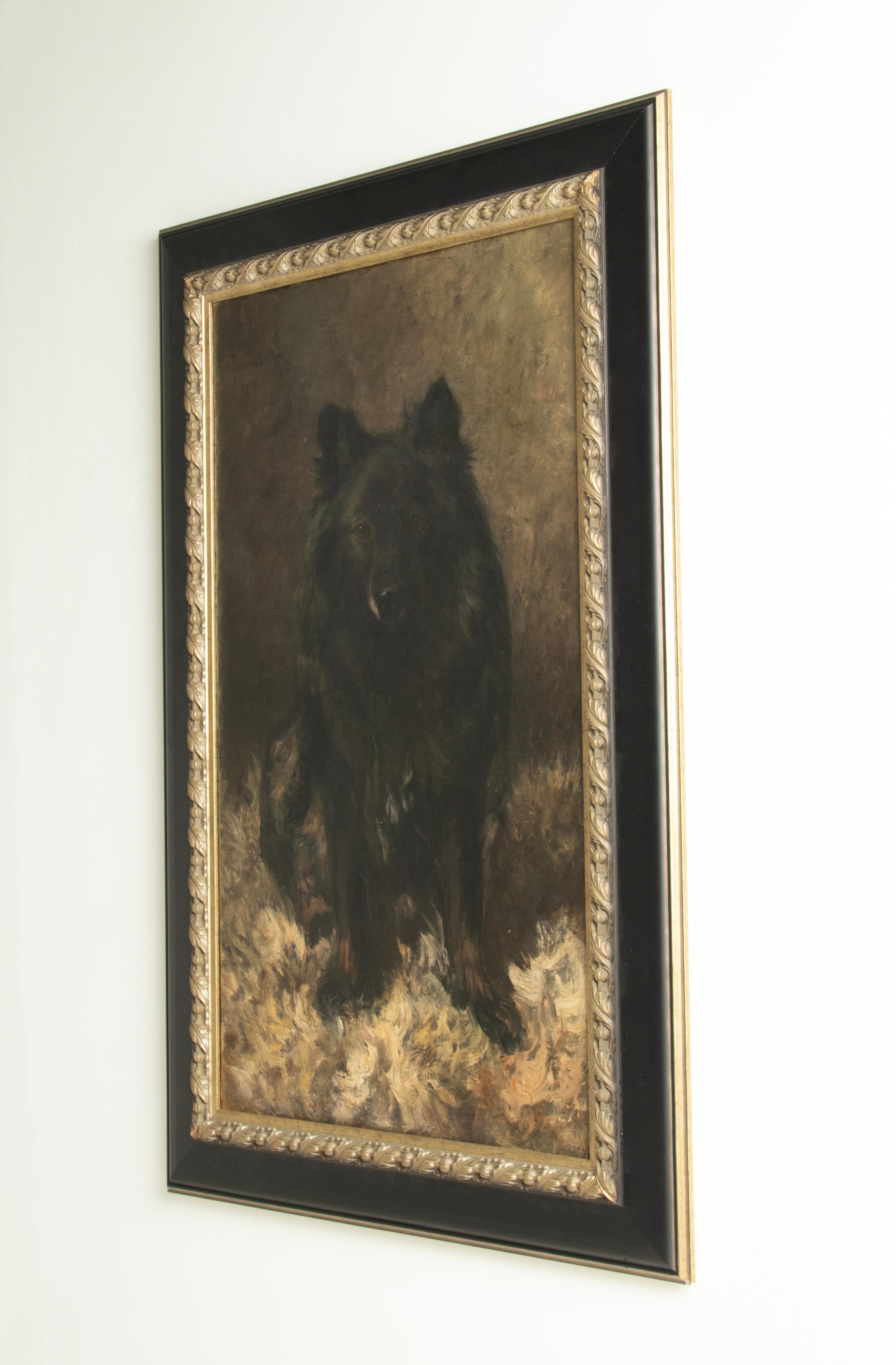 Antique Oil Painting Portrait of Dog by Animalier Jan Van Essen For Sale 5