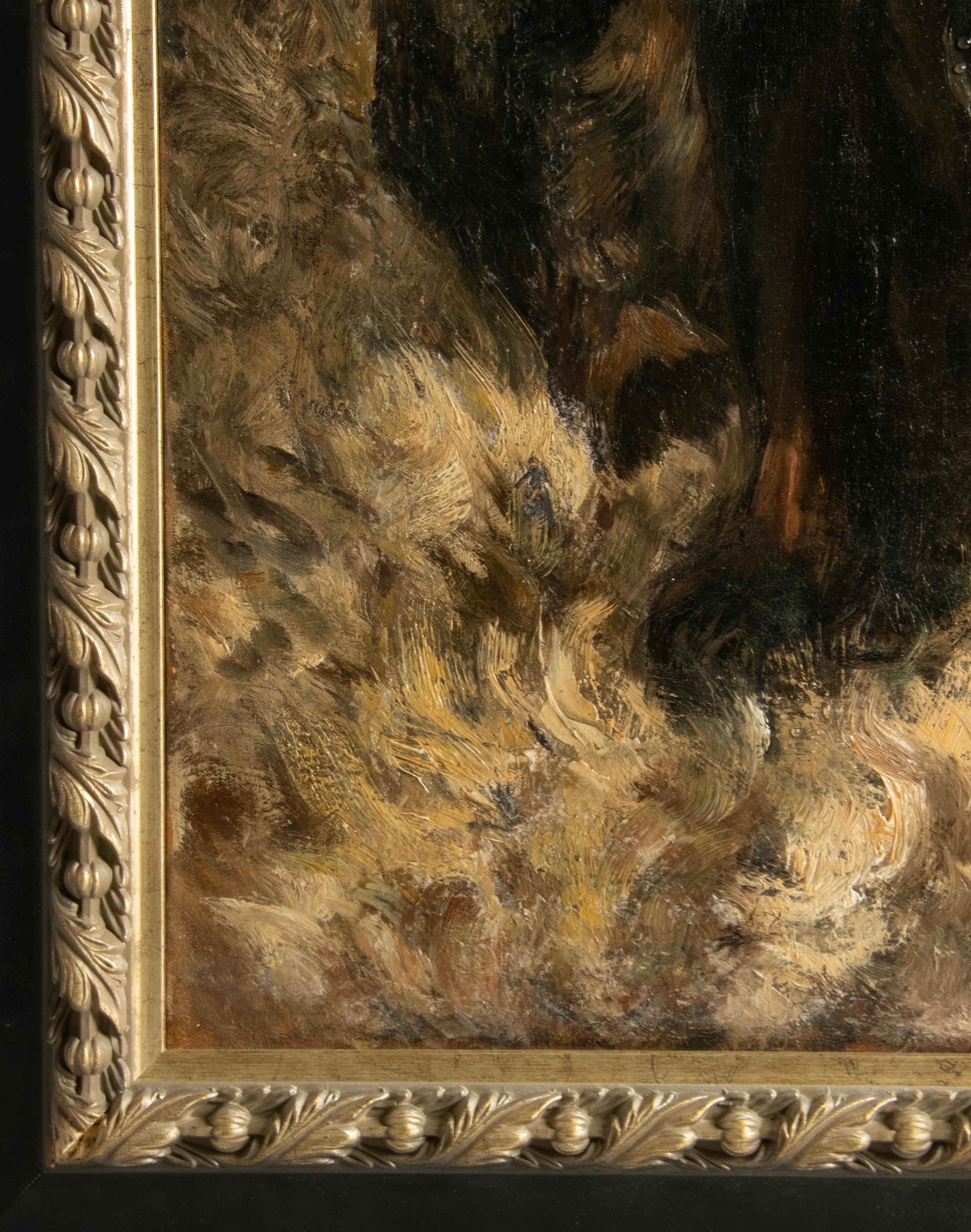 Belle Époque Antico dipinto a olio Ritratto di cane dell'Animalier Jan Van Essen in vendita