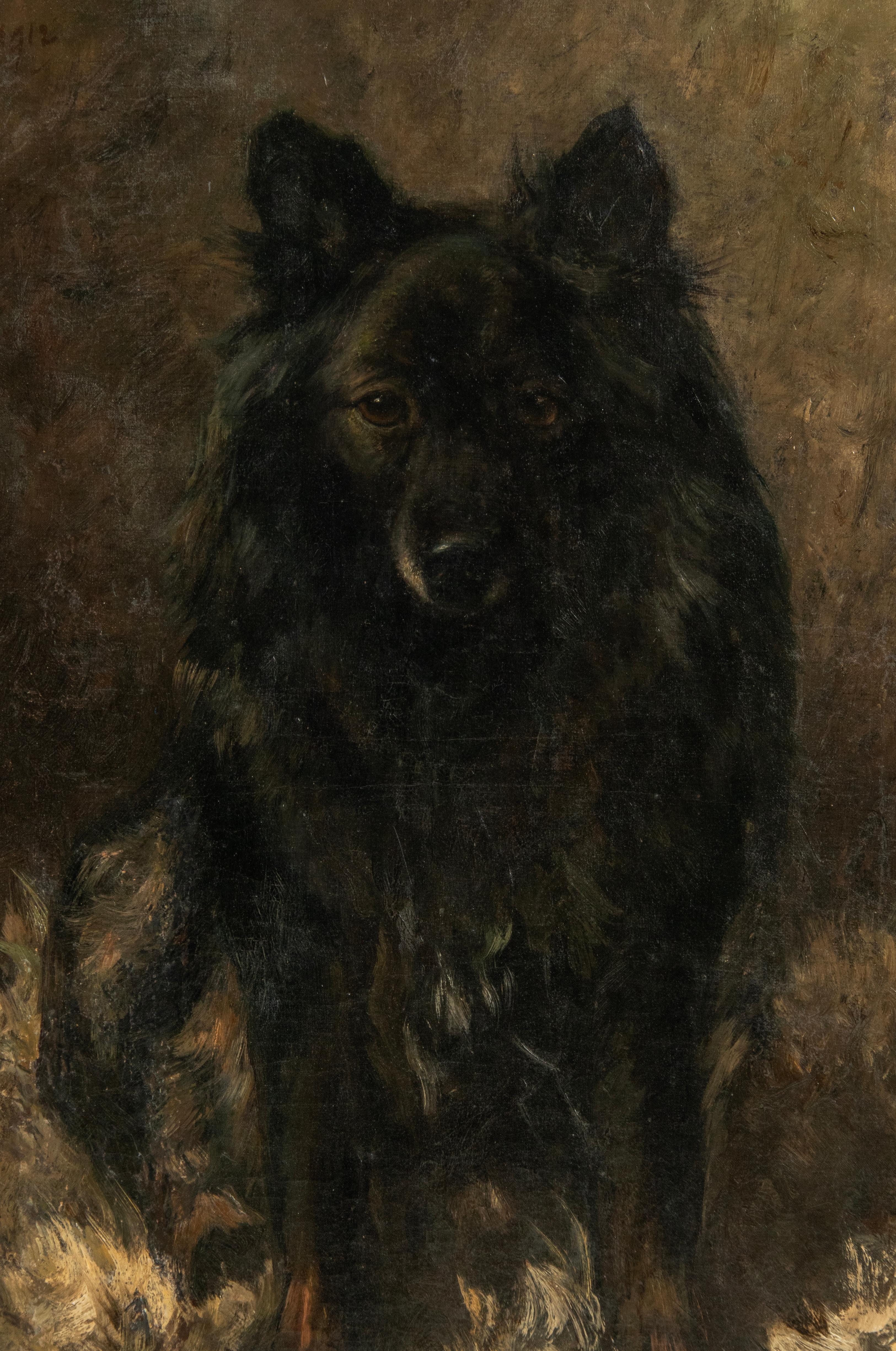 20th Century Antique Oil Painting Portrait of Dog by Animalier Jan Van Essen For Sale