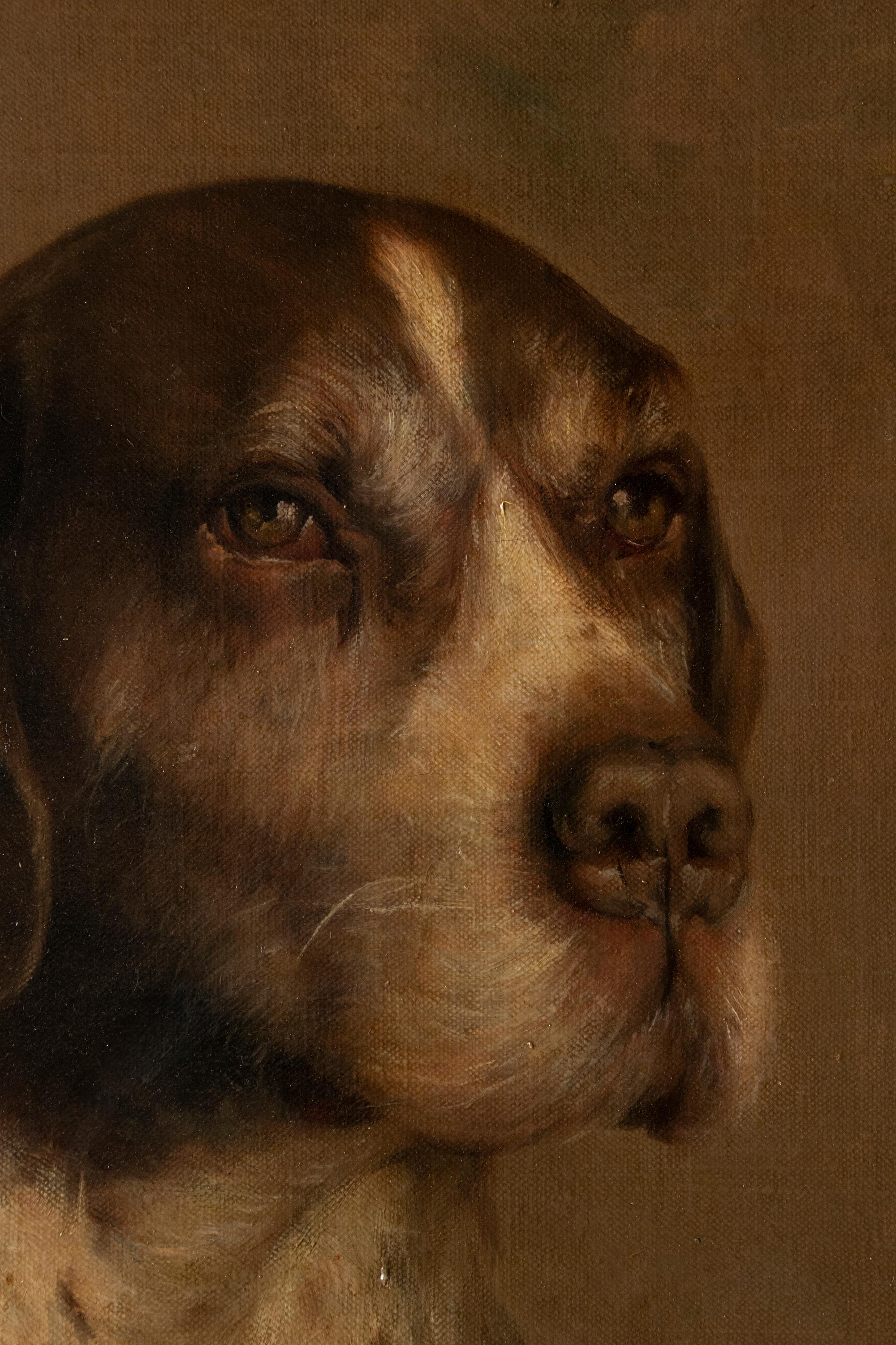 Antique Oil Painting Portrait of a Dog German Pointer by L. van Beers from 1901 1