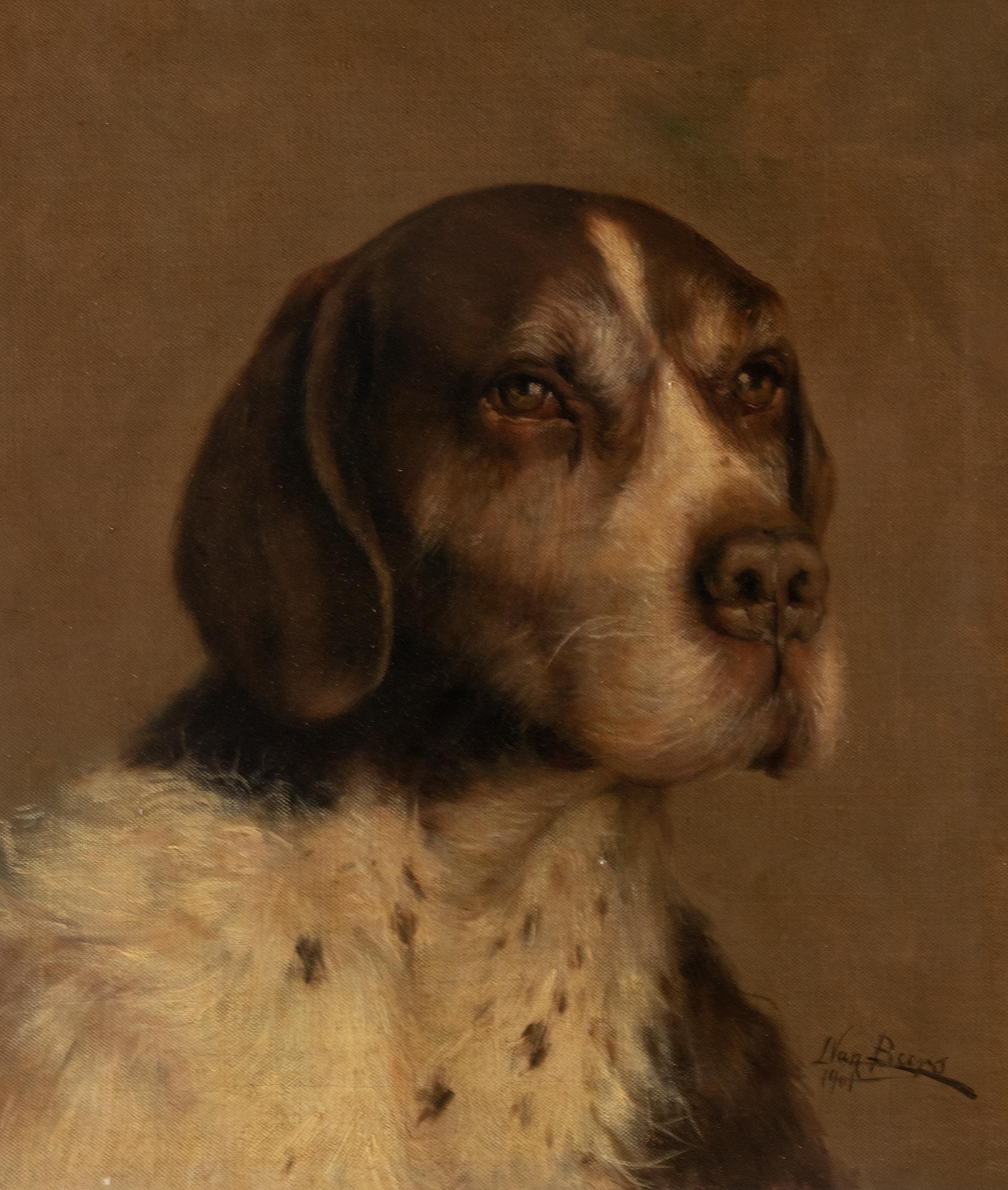 Belle Époque Antique Oil Painting Portrait of a Dog German Pointer by L. van Beers from 1901