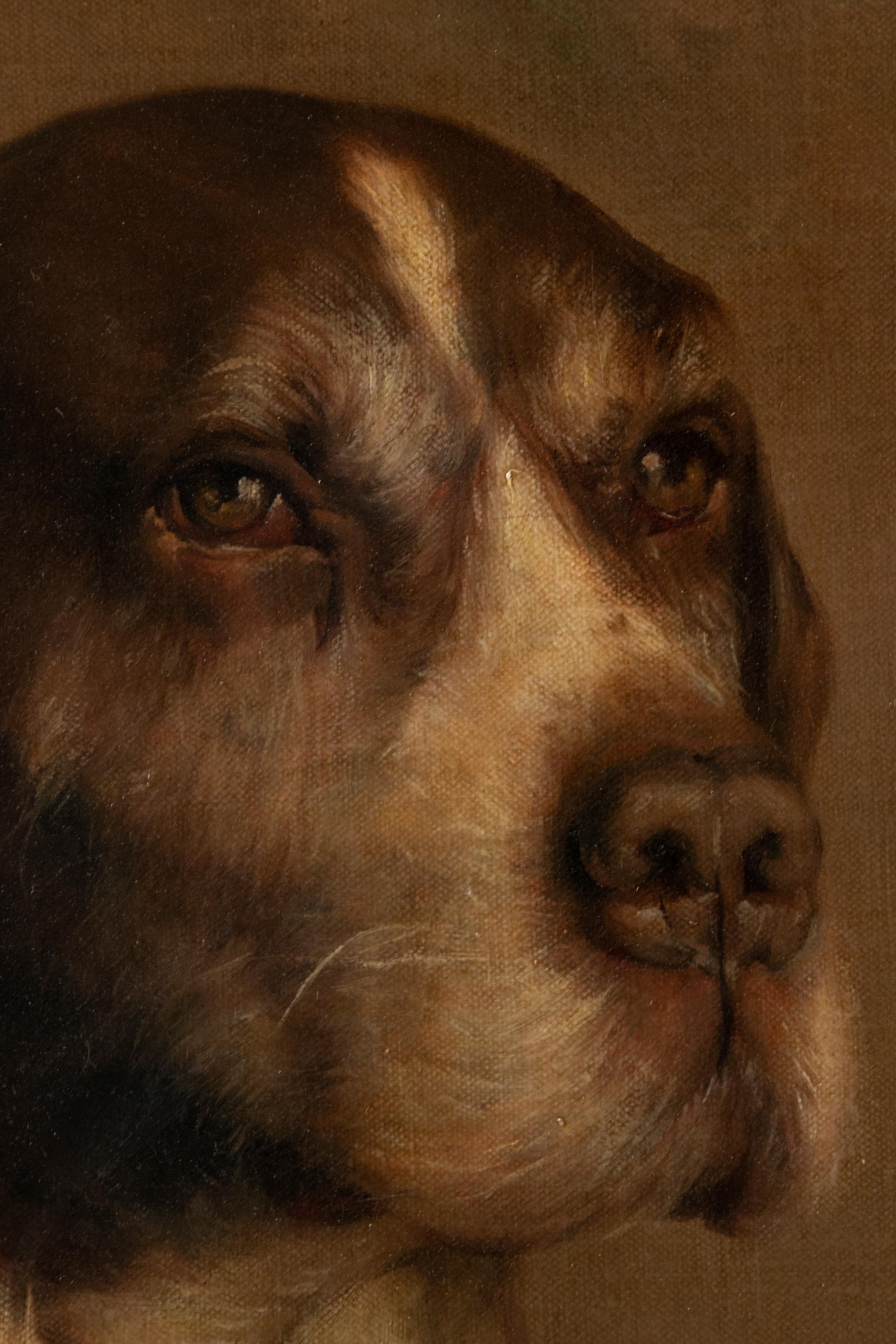 Early 20th Century Antique Oil Painting Portrait of a Dog German Pointer by L. van Beers from 1901