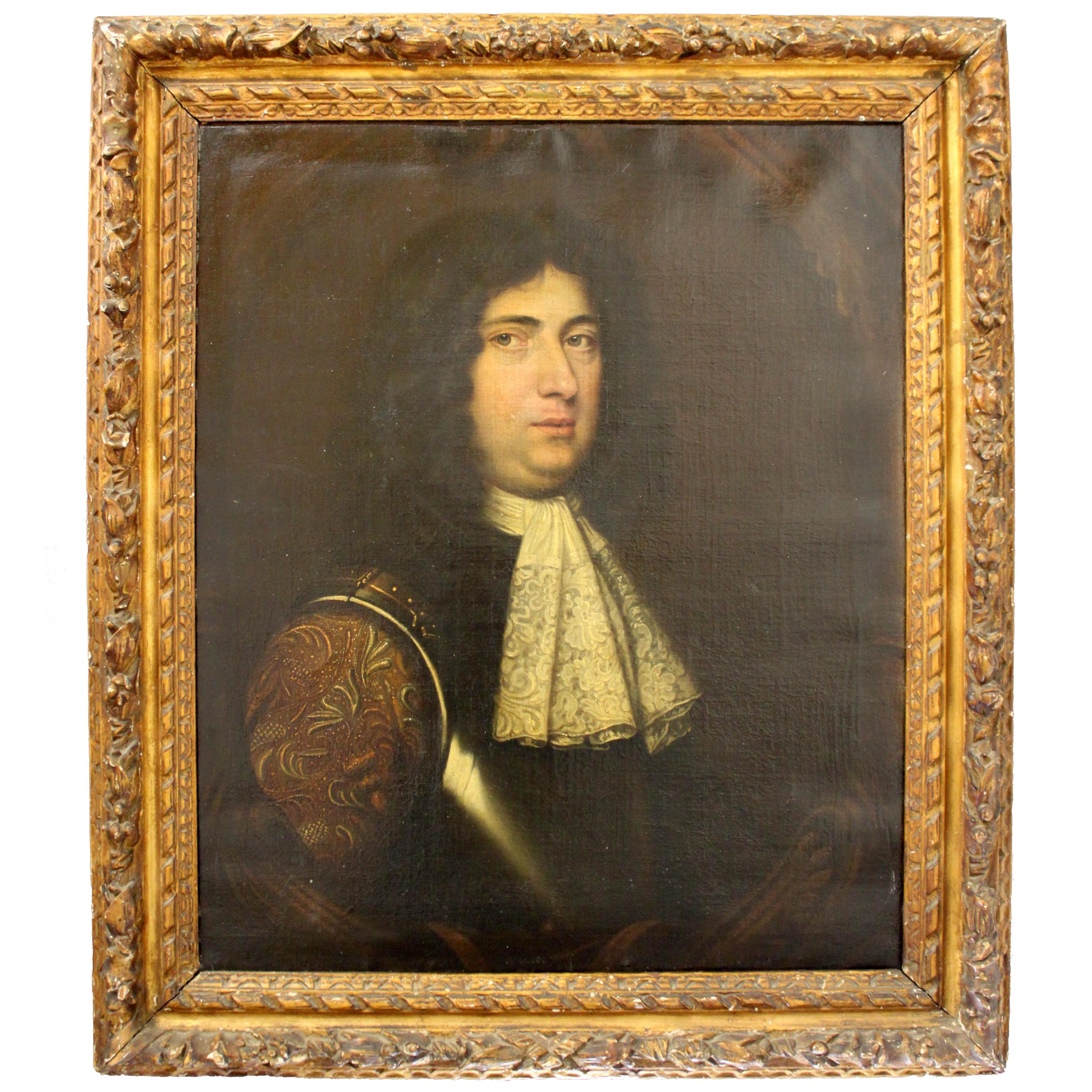 Antique Oil Painting, Portrait of a Gent in Armour, circa 1680, by Mary Beale