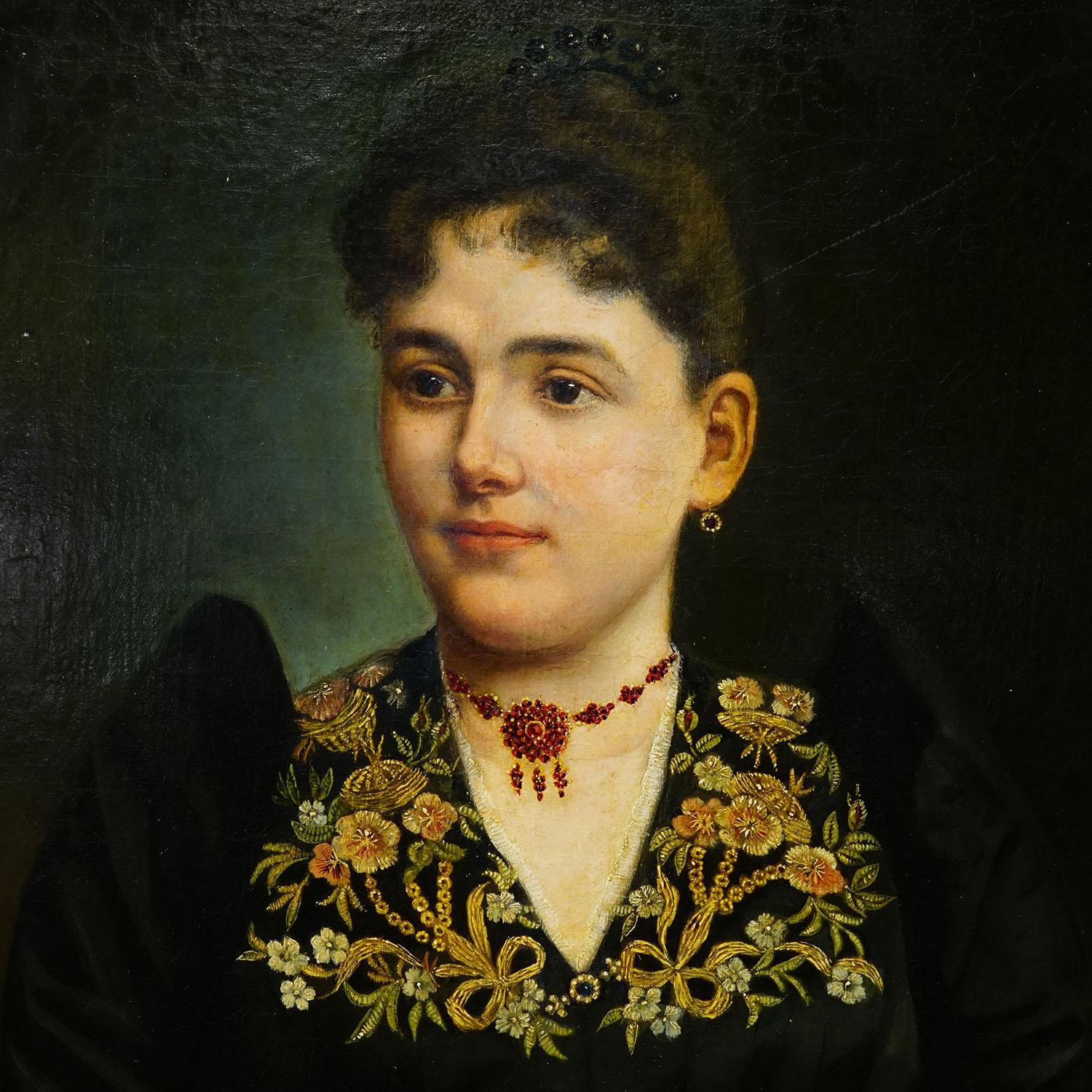 Autre Peinture à l'huile ancienne Portrait d'une jeune femme victorienne, Vienne 1892 en vente