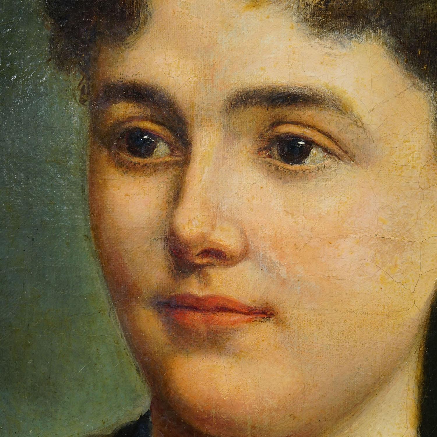 Autrichien Peinture à l'huile ancienne Portrait d'une jeune femme victorienne, Vienne 1892 en vente