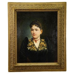 Antique Oil Painting Portrait of a Young Victorian Lady, Vienna 1892