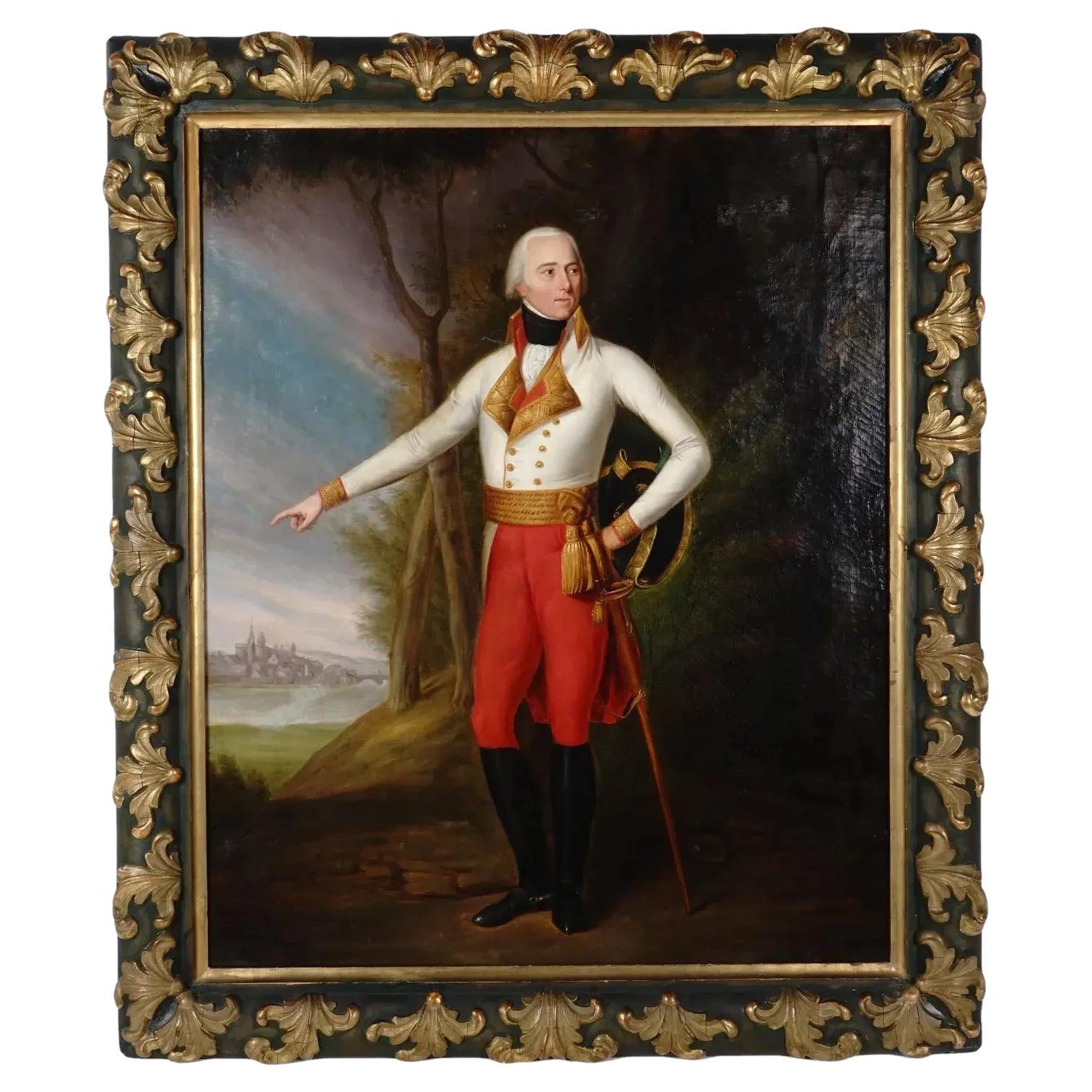 Antique Oil Painting Portrait of Standing Officer
