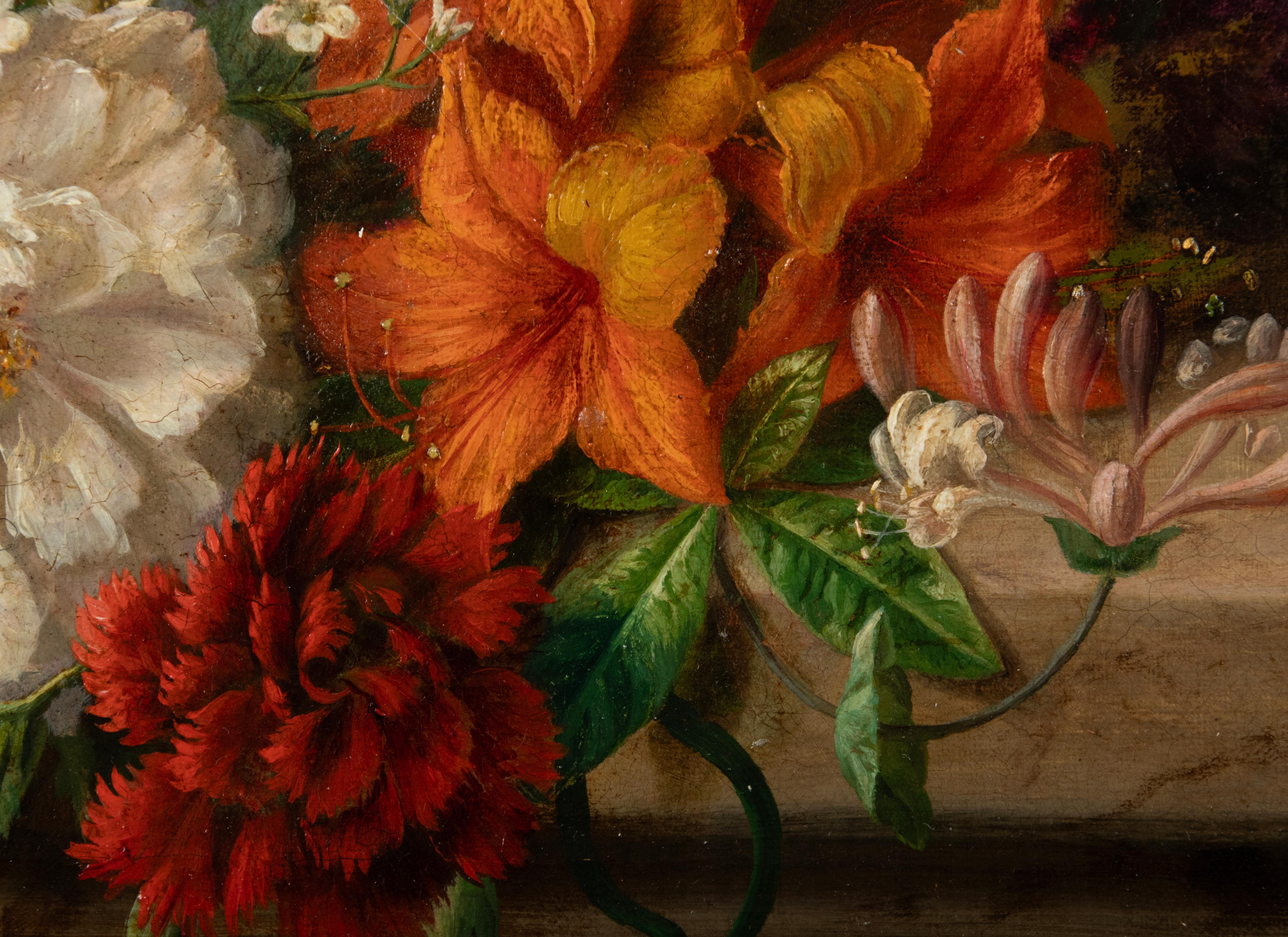 Antique Oil Painting - Renaissance Style Flower Still Life - V. de Sartorius   For Sale 2
