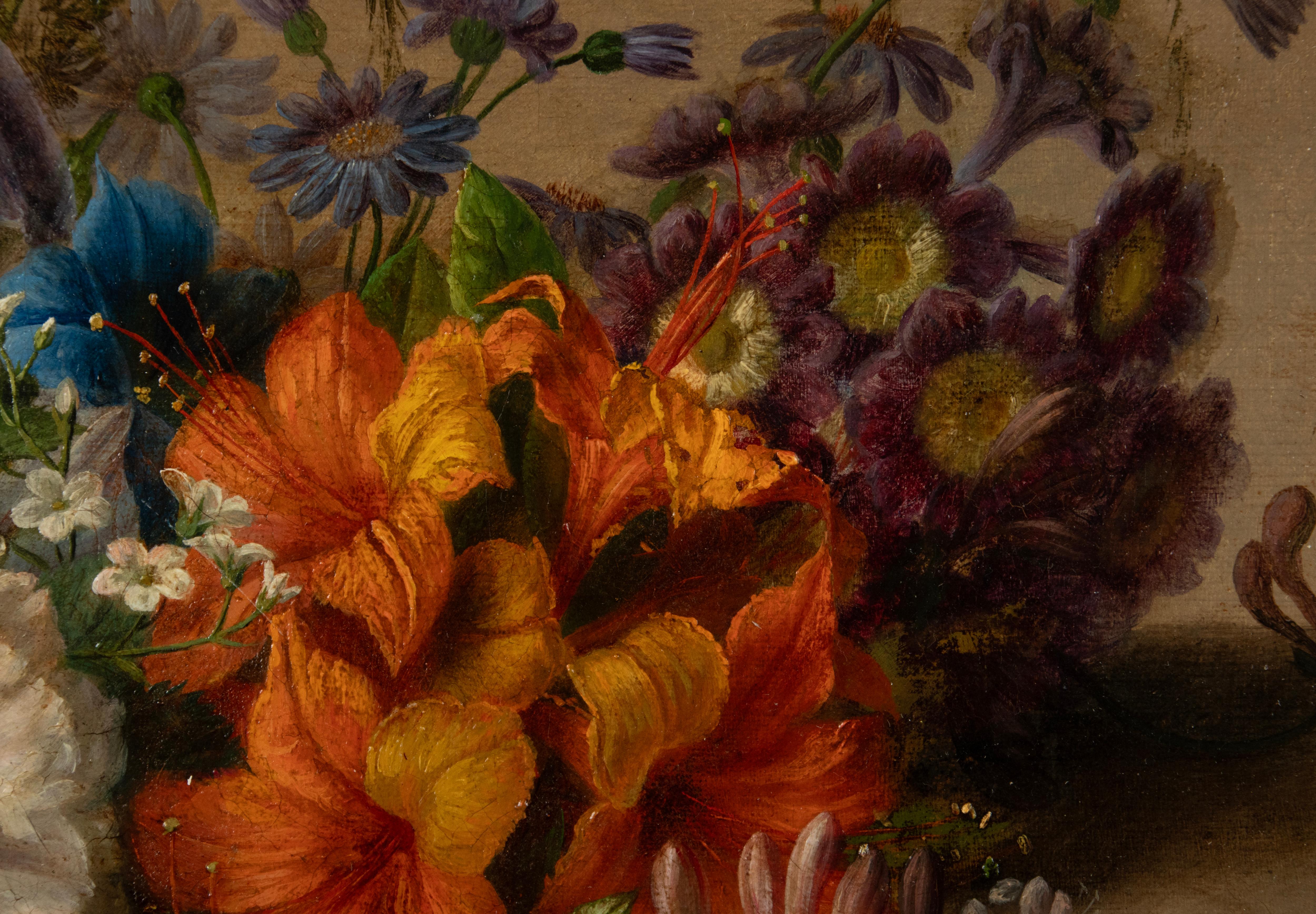 Antique Oil Painting - Renaissance Style Flower Still Life - V. de Sartorius   For Sale 4
